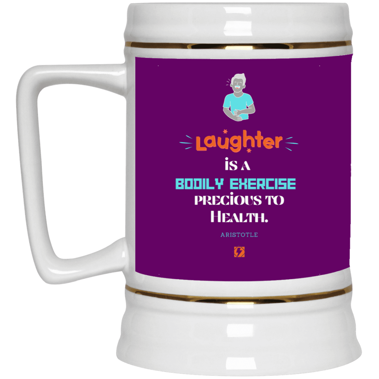 Ceramic Beer Stein Mug with inspiring Aristotle quote: A118 - Laugh for health - Color: Purple