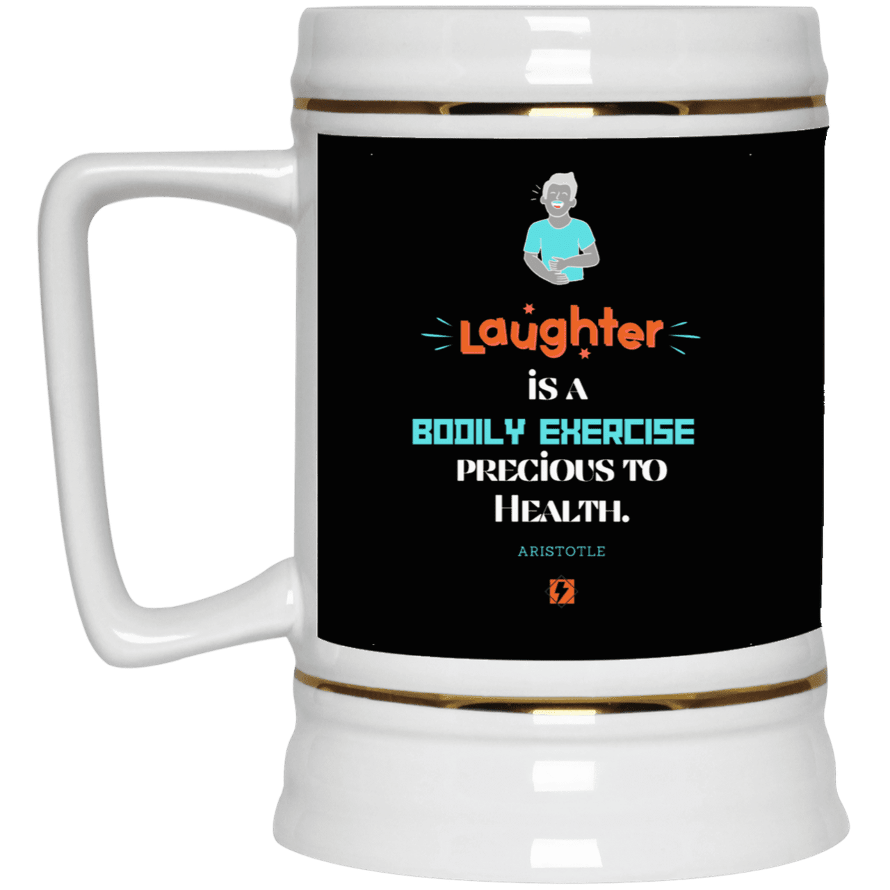 Ceramic Beer Stein Mug with inspiring Aristotle quote: A118 - Laugh for health - Color: Black