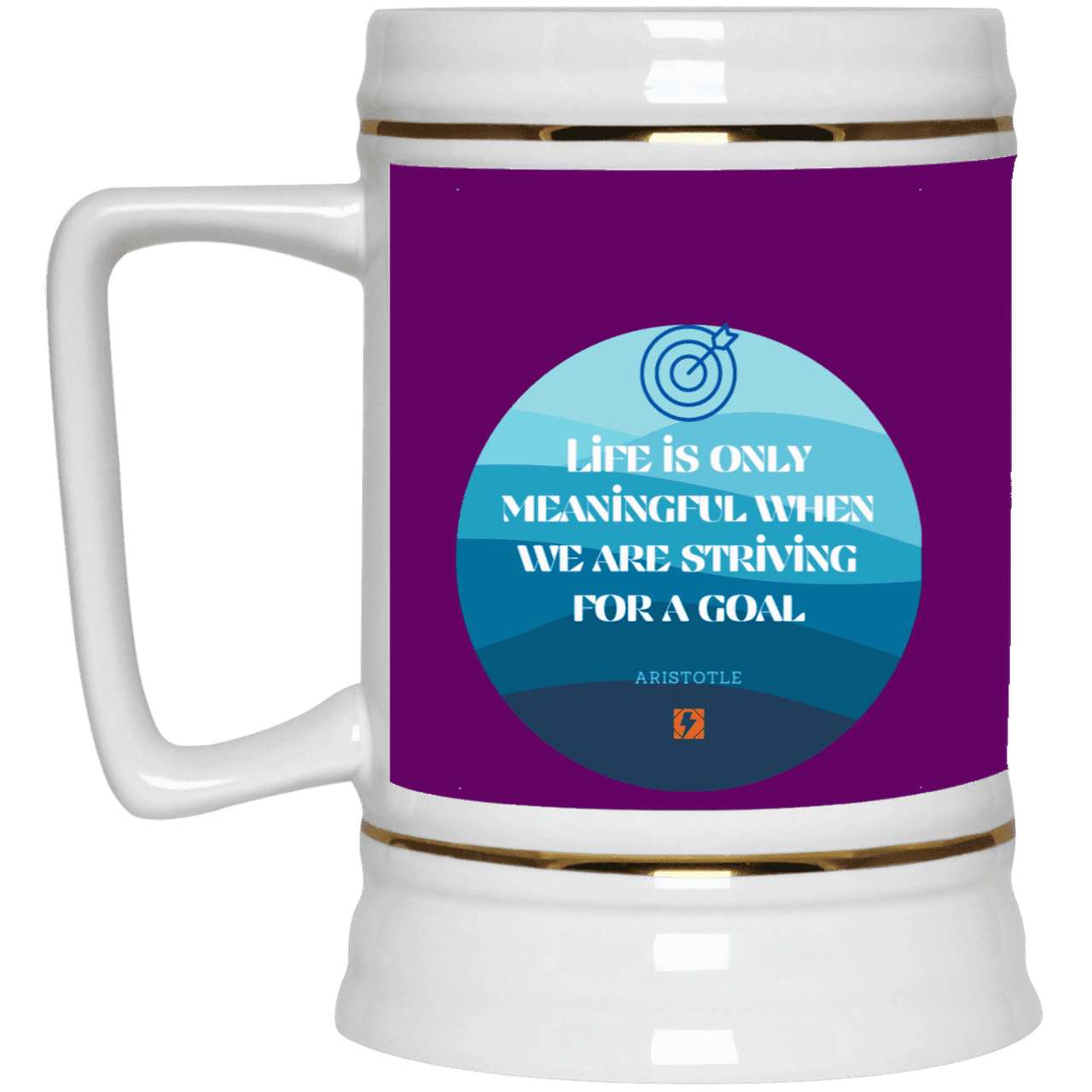 Ceramic Beer Stein Mug with inspiring Aristotle quote: A119 - Aimless lives are meaningless - Color: Purple