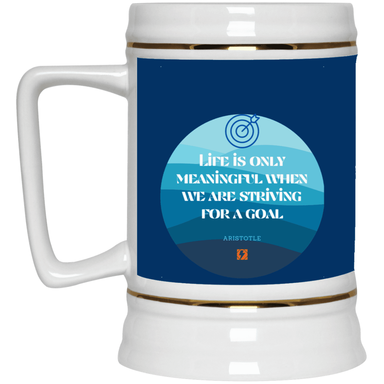 Ceramic Beer Stein Mug with inspiring Aristotle quote: A119 - Aimless lives are meaningless - Color: Royal