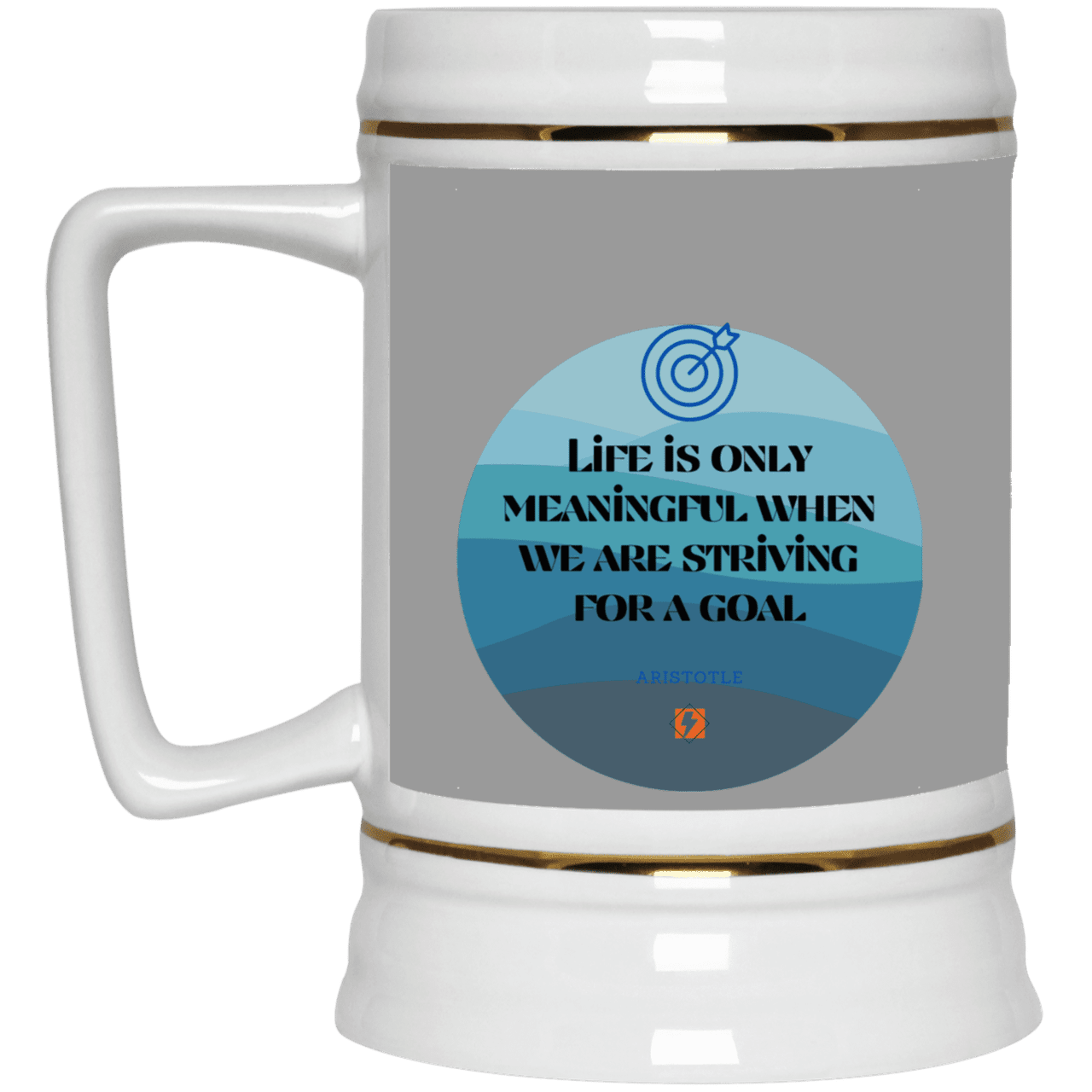 Ceramic Beer Stein Mug with inspiring Aristotle quote: A119 - Aimless lives are meaningless - Color: Gray