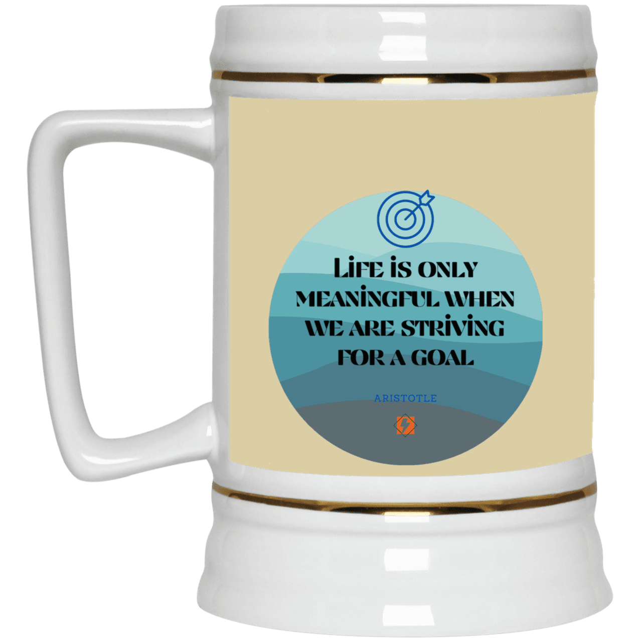 Ceramic Beer Stein Mug with inspiring Aristotle quote: A119 - Aimless lives are meaningless - Color: Tan