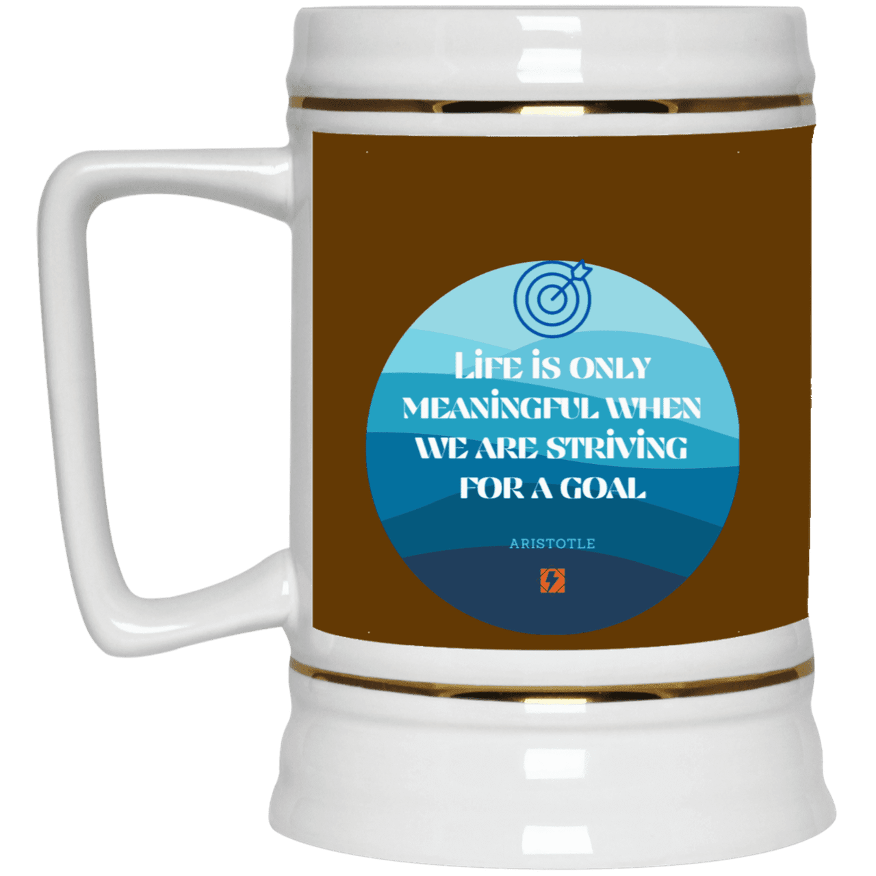 Ceramic Beer Stein Mug with inspiring Aristotle quote: A119 - Aimless lives are meaningless - Color: Brown