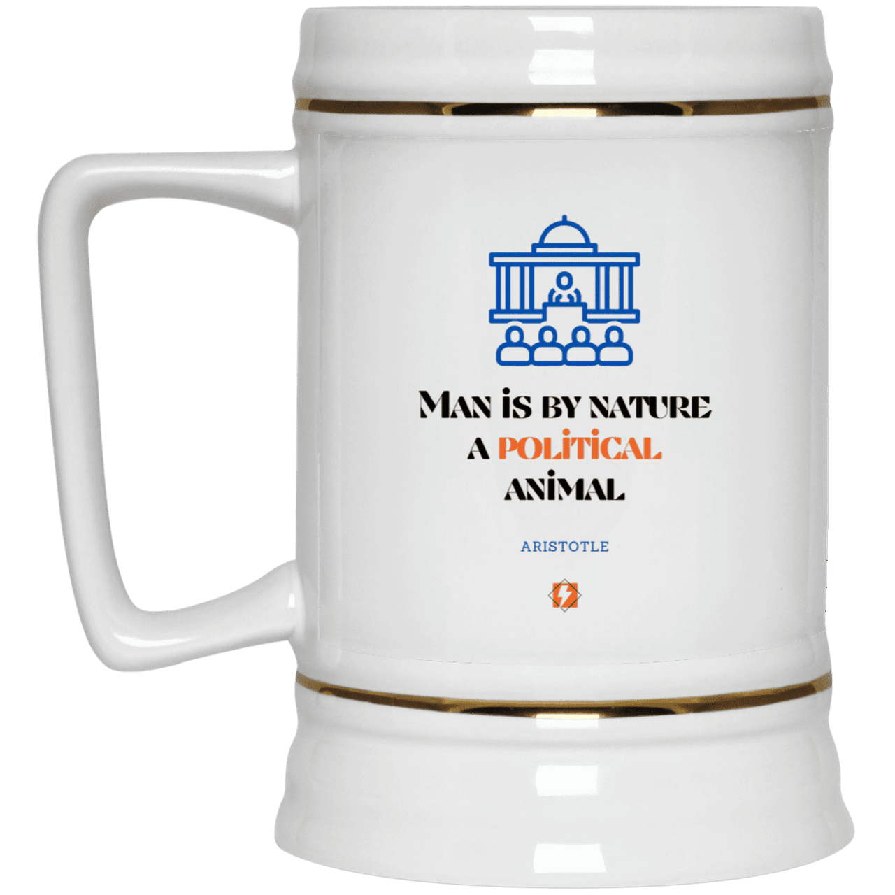 Ceramic Beer Stein Mug with inspiring Aristotle quote: A120 - Man is political by nature - Color: Plain White