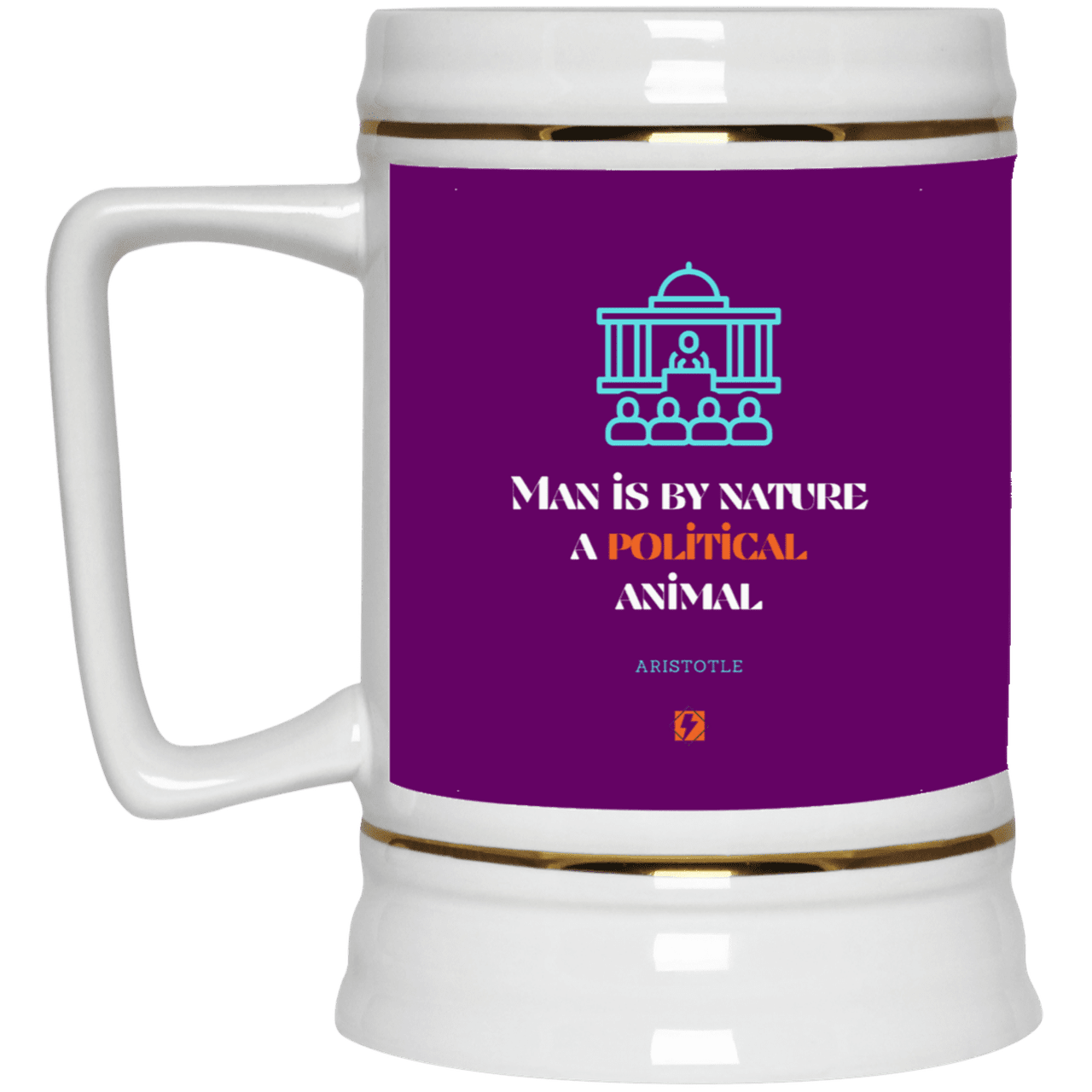 Ceramic Beer Stein Mug with inspiring Aristotle quote: A120 - Man is political by nature - Color: Purple