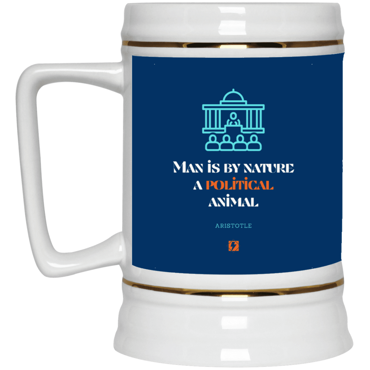 Ceramic Beer Stein Mug with inspiring Aristotle quote: A120 - Man is political by nature - Color: Royal