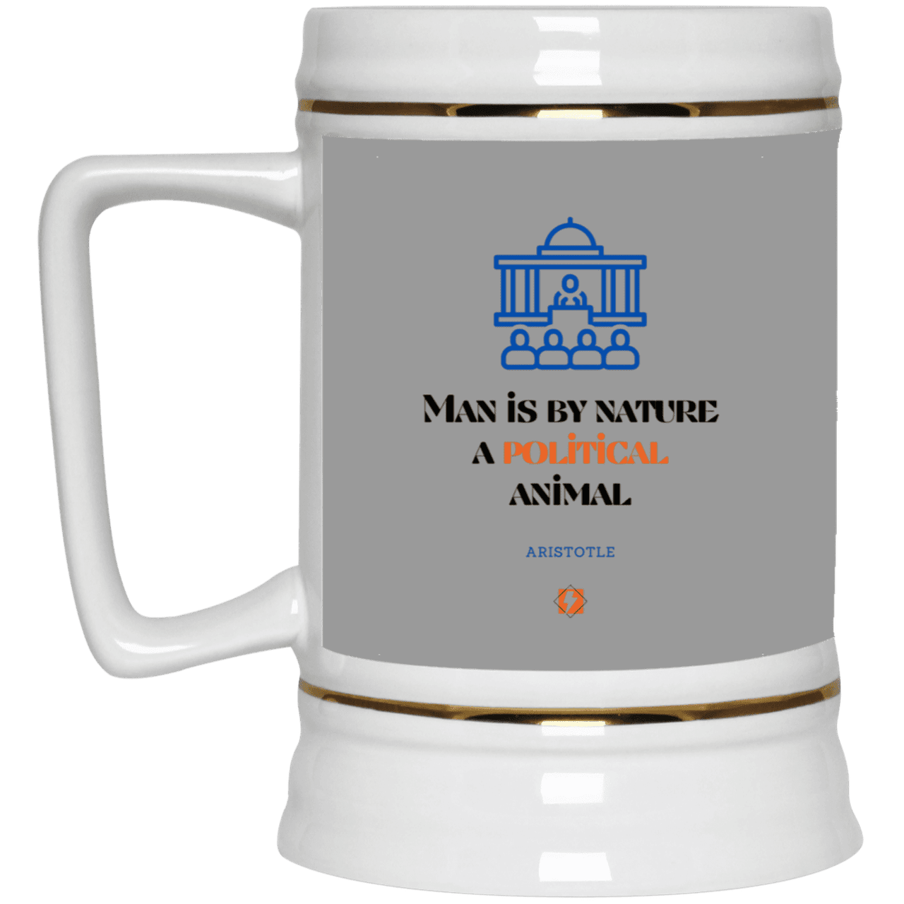 Ceramic Beer Stein Mug with inspiring Aristotle quote: A120 - Man is political by nature - Color: Gray