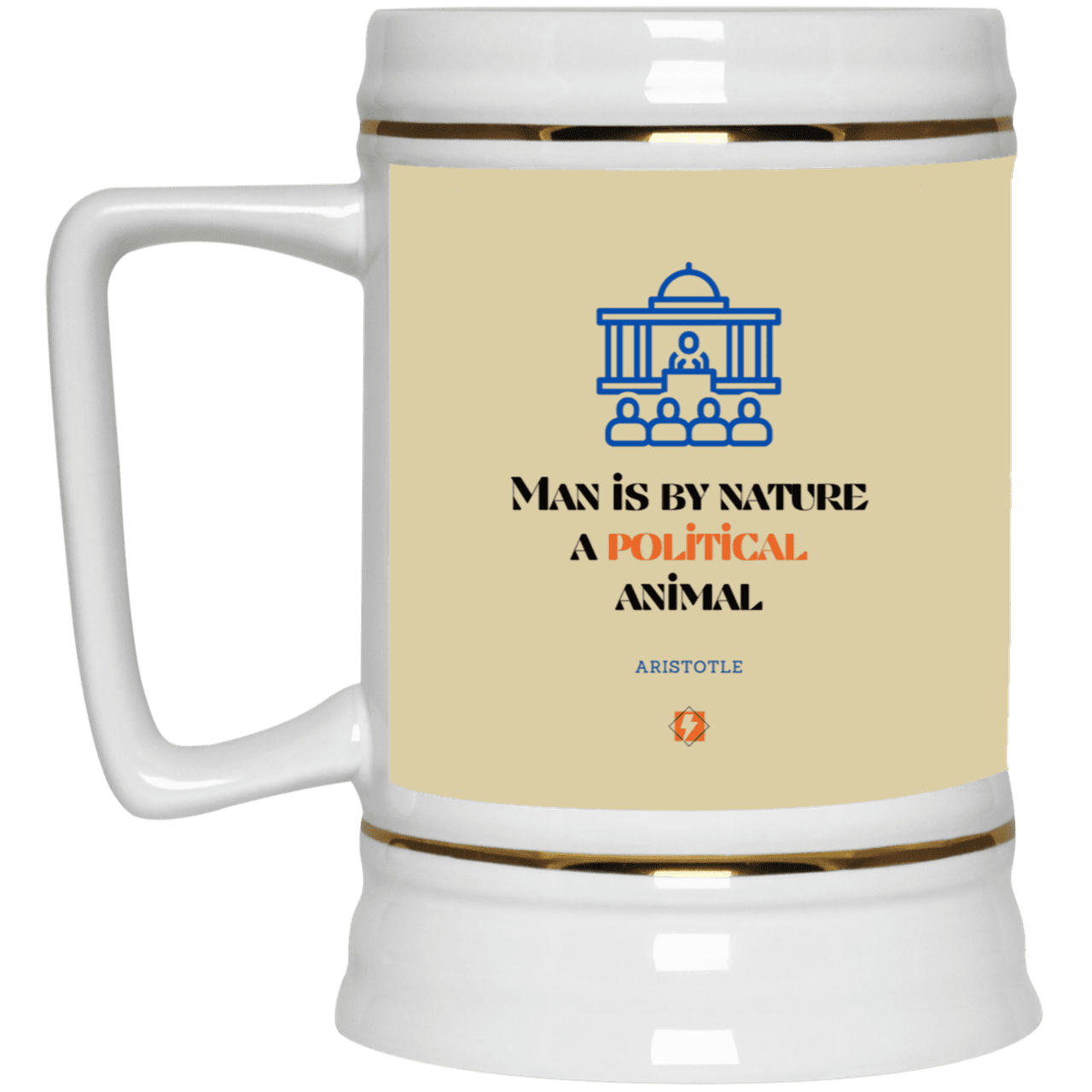 Ceramic Beer Stein Mug with inspiring Aristotle quote: A120 - Man is political by nature - Color: Tan