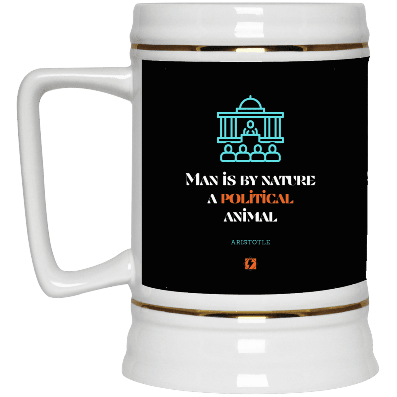 Ceramic Beer Stein Mug with inspiring Aristotle quote: A120 - Man is political by nature - Color: Black