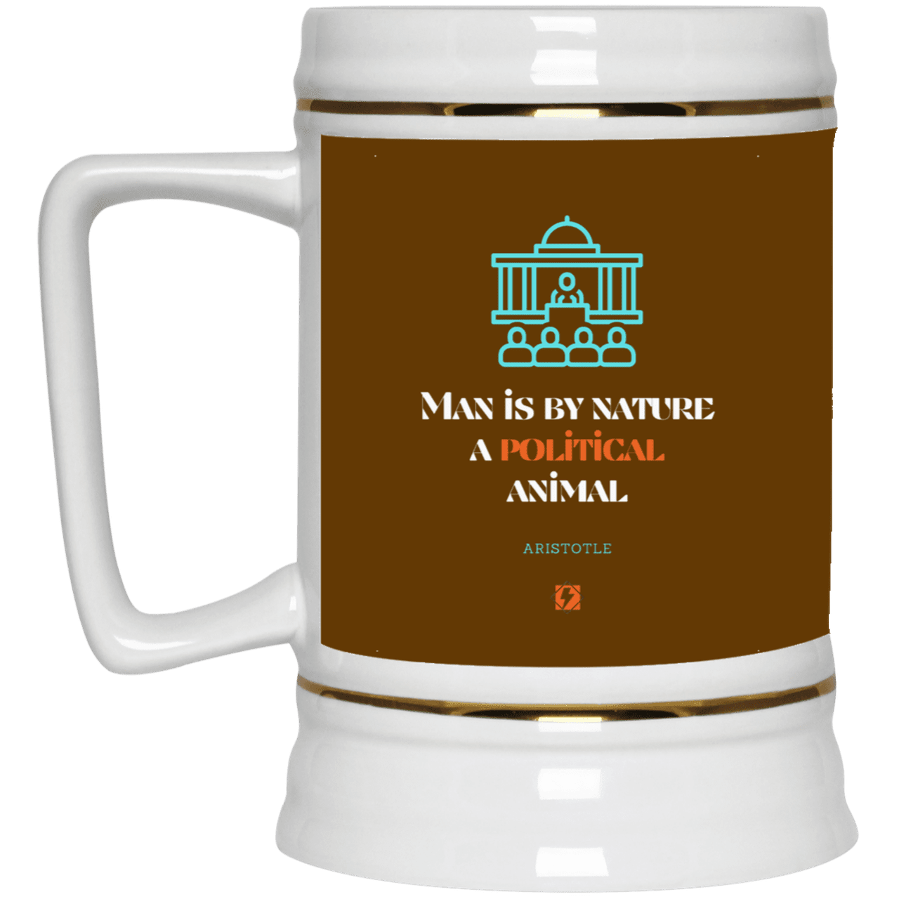 Ceramic Beer Stein Mug with inspiring Aristotle quote: A120 - Man is political by nature - Color: Brown