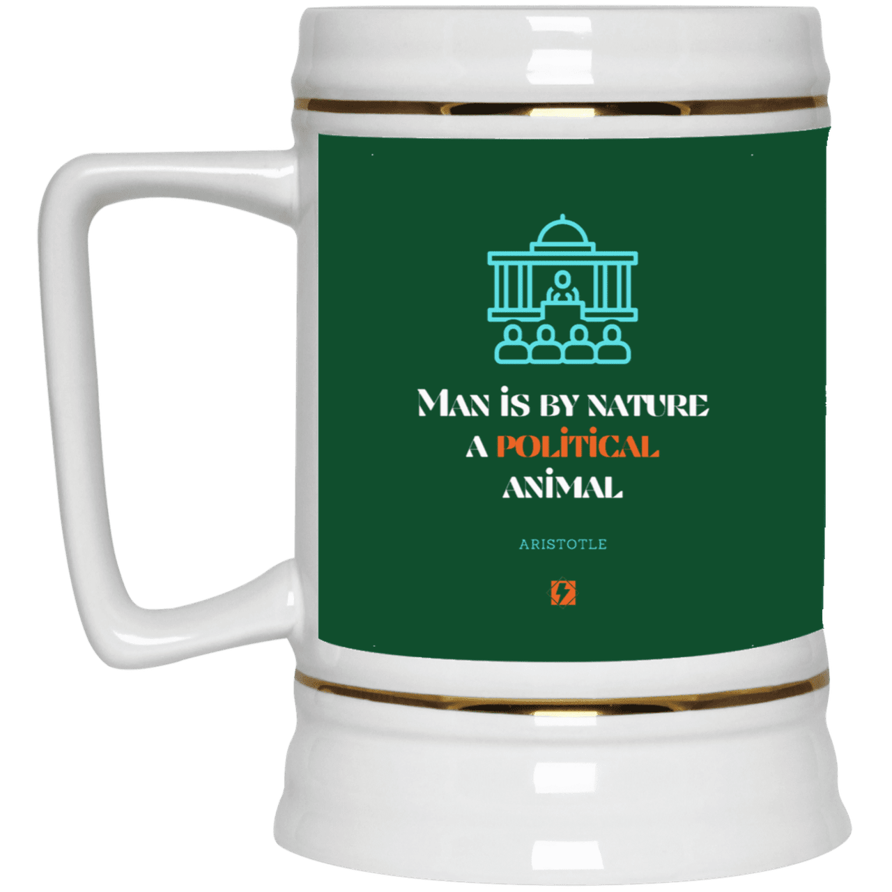 Ceramic Beer Stein Mug with inspiring Aristotle quote: A120 - Man is political by nature - Color: Forest