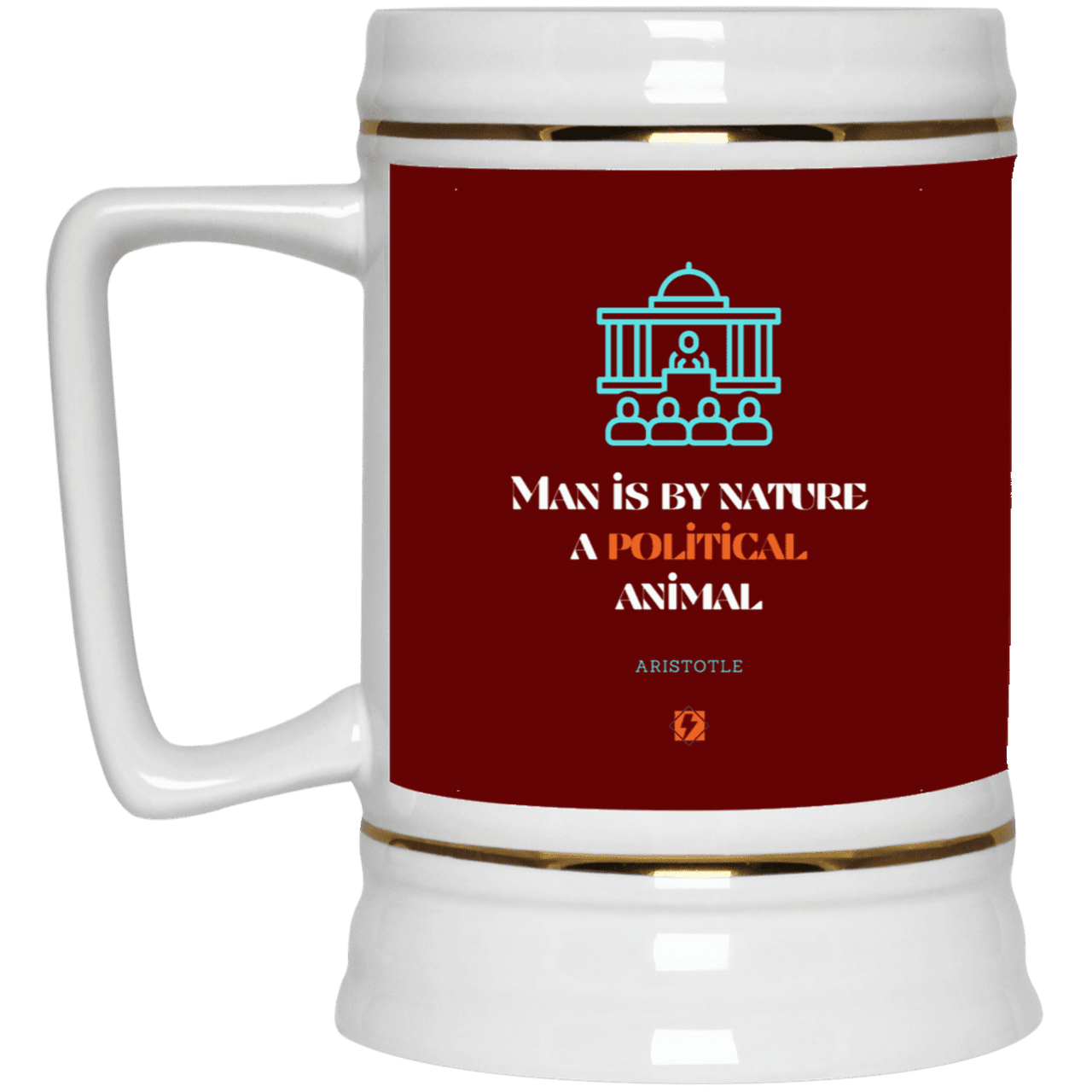 Ceramic Beer Stein Mug with inspiring Aristotle quote: A120 - Man is political by nature - Color: Maroon