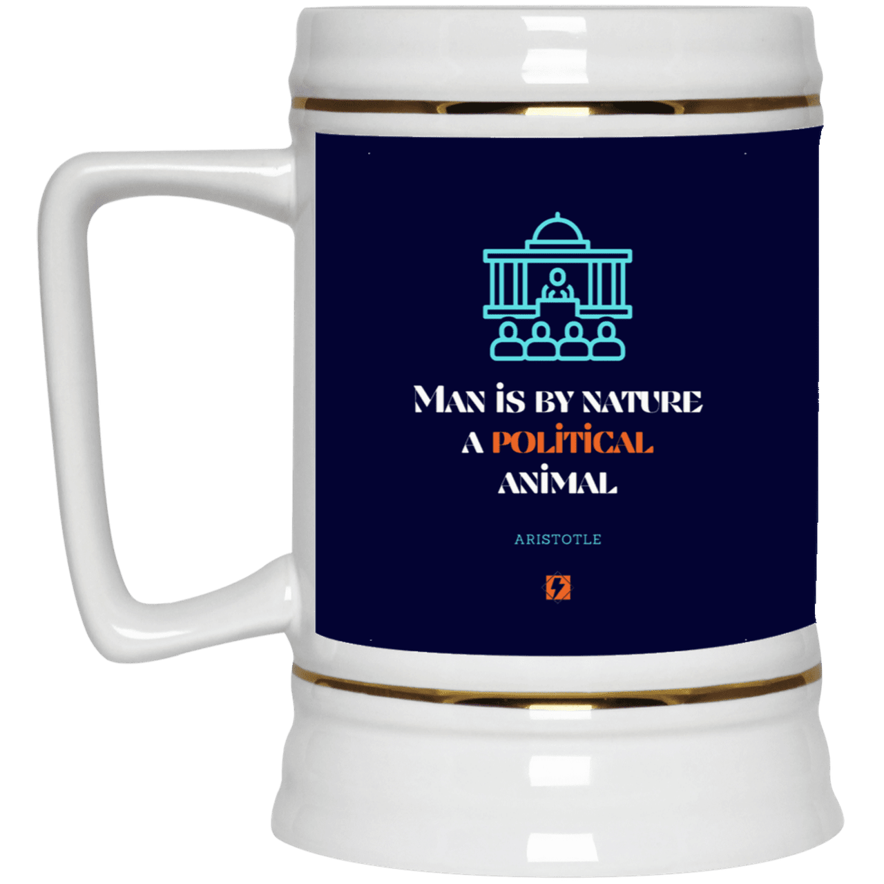 Ceramic Beer Stein Mug with inspiring Aristotle quote: A120 - Man is political by nature - Color: Navy