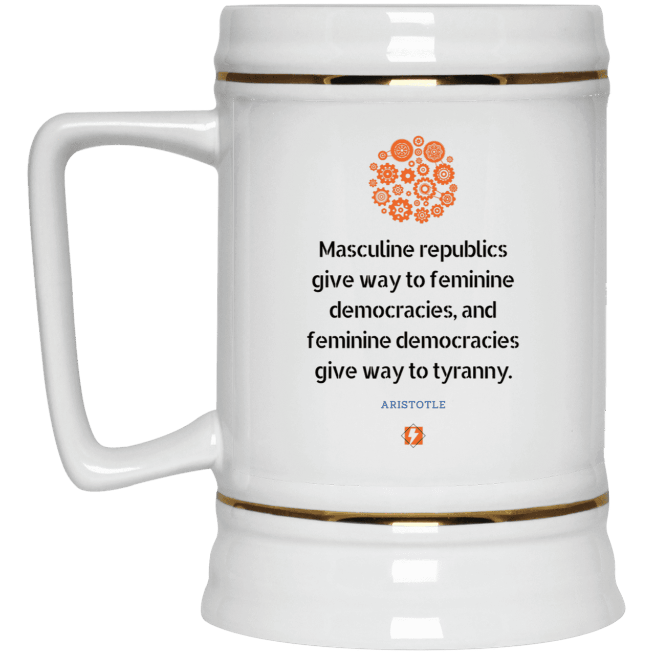 Ceramic Beer Stein Mug with inspiring Aristotle quote: A121 - Republic to Democracy to Tyranny - Color: Plain White