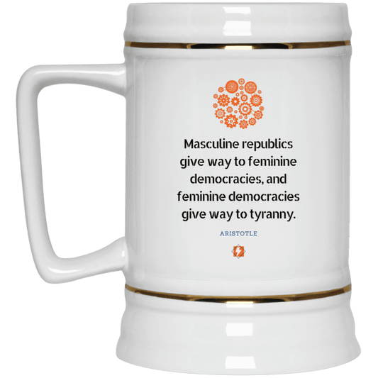 Ceramic Beer Stein Mug with inspiring Aristotle quote: A121 - Republic to Democracy to Tyranny - Color: Plain White