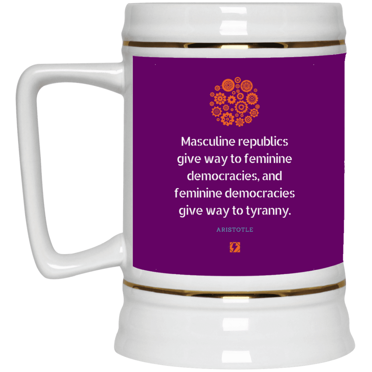 Ceramic Beer Stein Mug with inspiring Aristotle quote: A121 - Republic to Democracy to Tyranny - Color: Purple