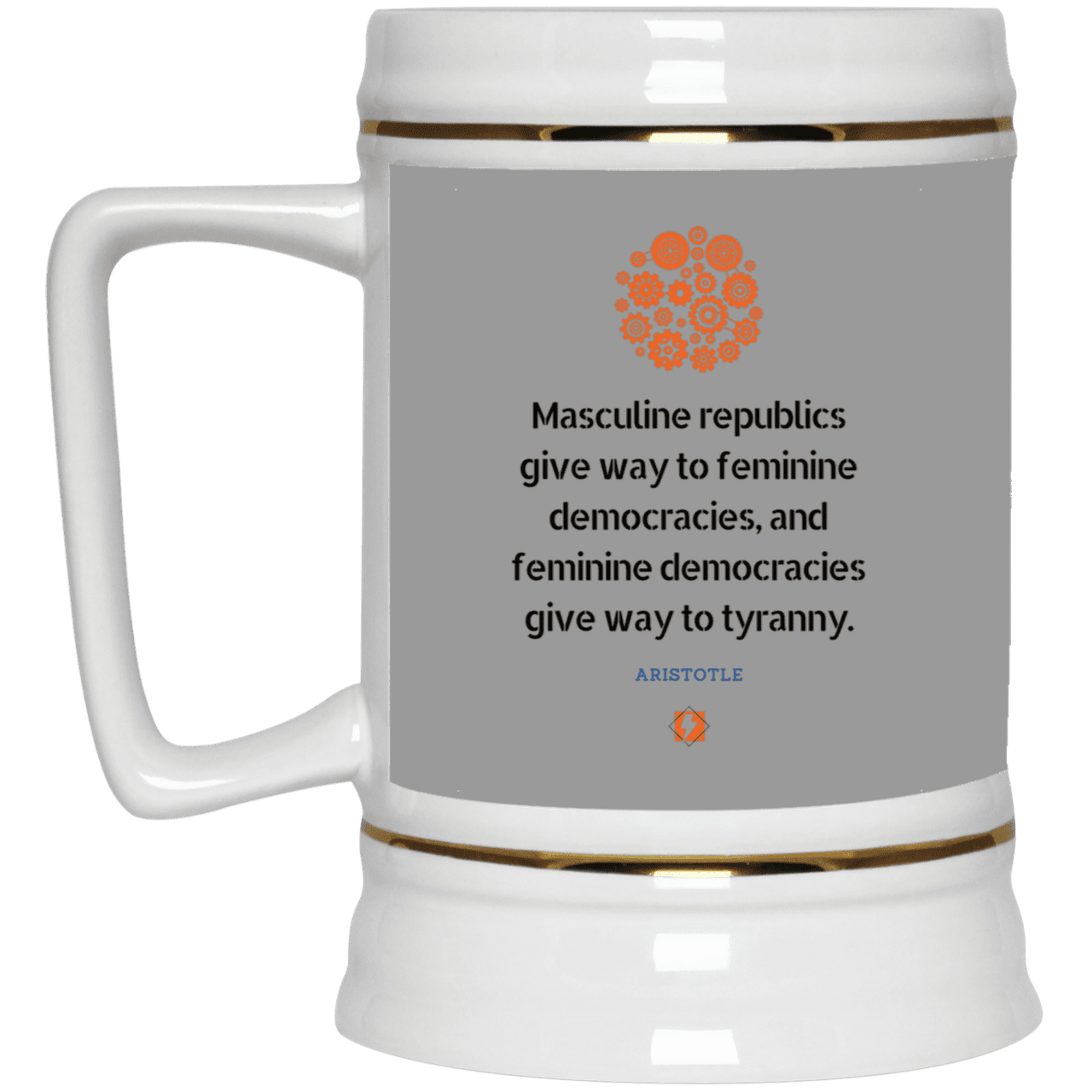 Ceramic Beer Stein Mug with inspiring Aristotle quote: A121 - Republic to Democracy to Tyranny - Color: Gray