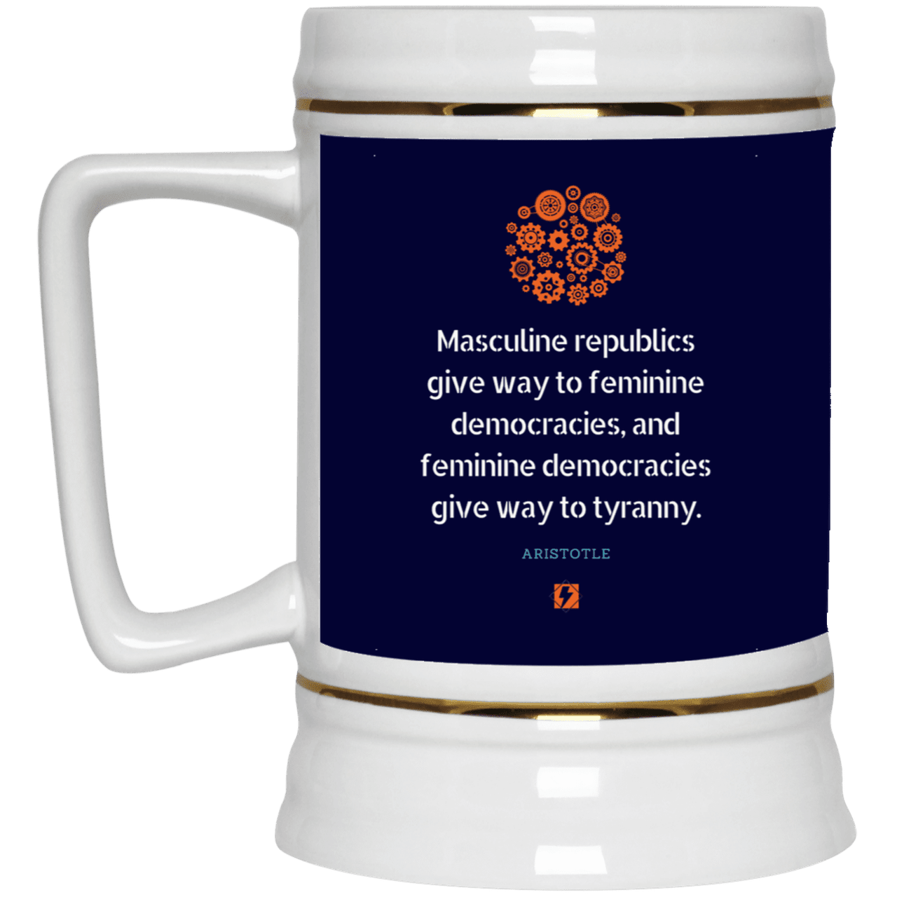 Ceramic Beer Stein Mug with inspiring Aristotle quote: A121 - Republic to Democracy to Tyranny - Color: Navy