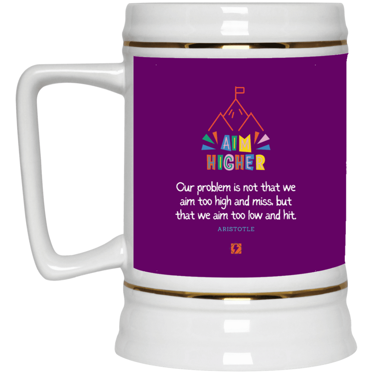 Ceramic Beer Stein Mug with inspiring Aristotle quote: A122 - Aim higher #1 - Color: Purple