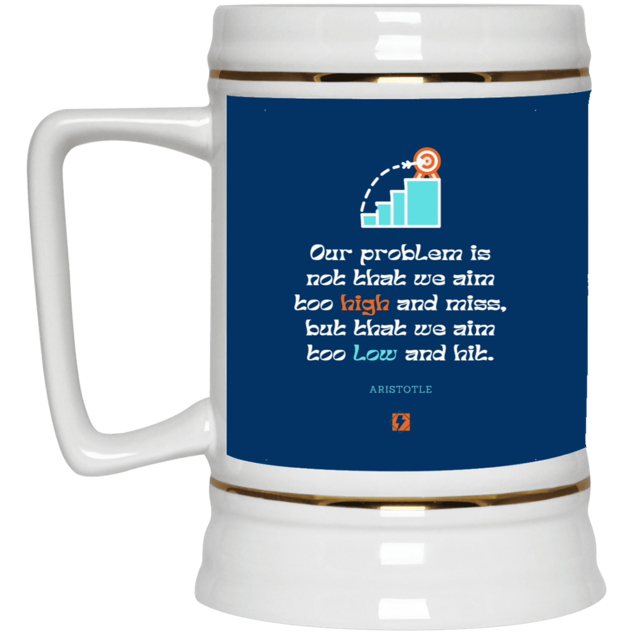 Ceramic Beer Stein Mug with inspiring Aristotle quote: A123 - Aim Higher #2 - Color: Royal