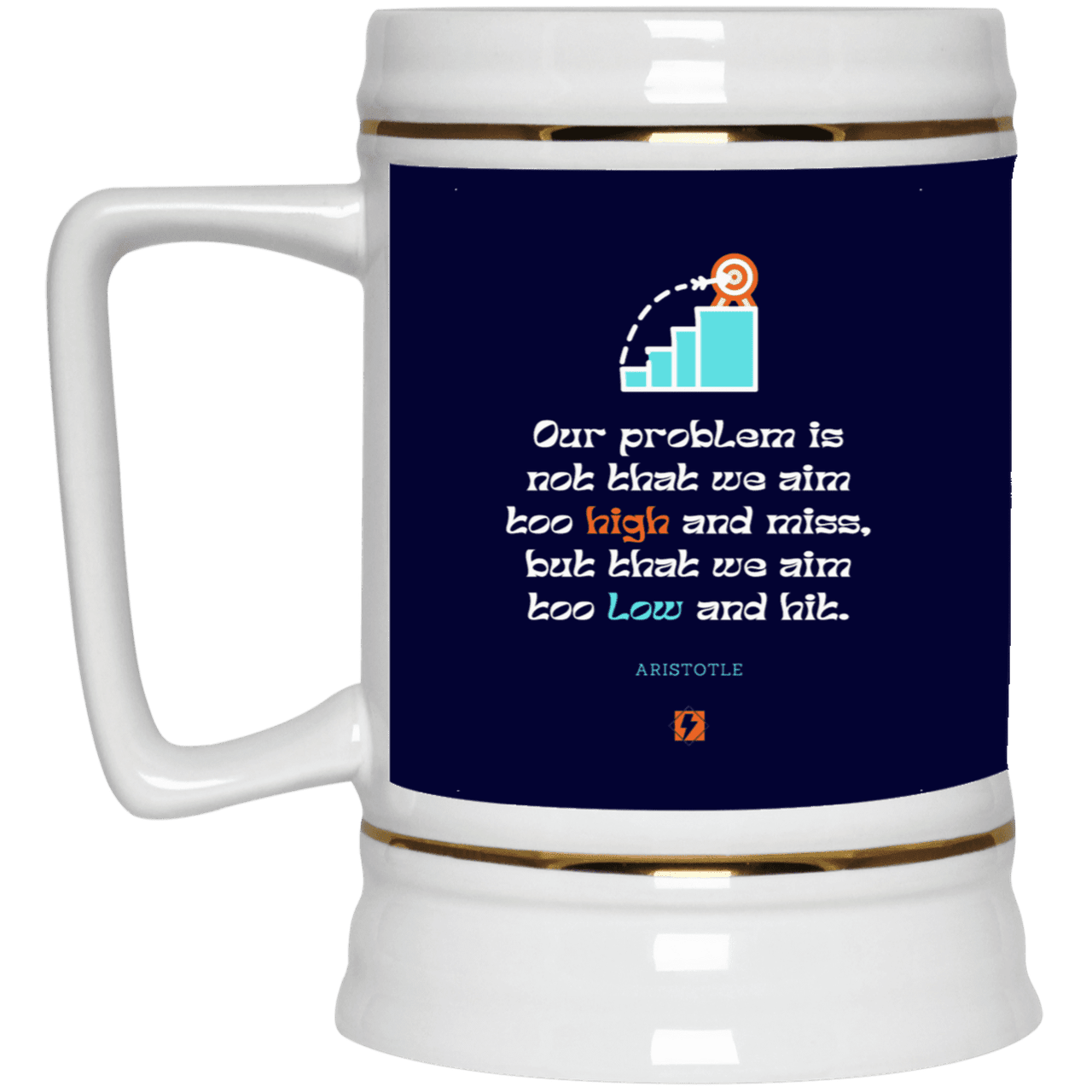 Ceramic Beer Stein Mug with inspiring Aristotle quote: A123 - Aim Higher #2 - Color: Navy