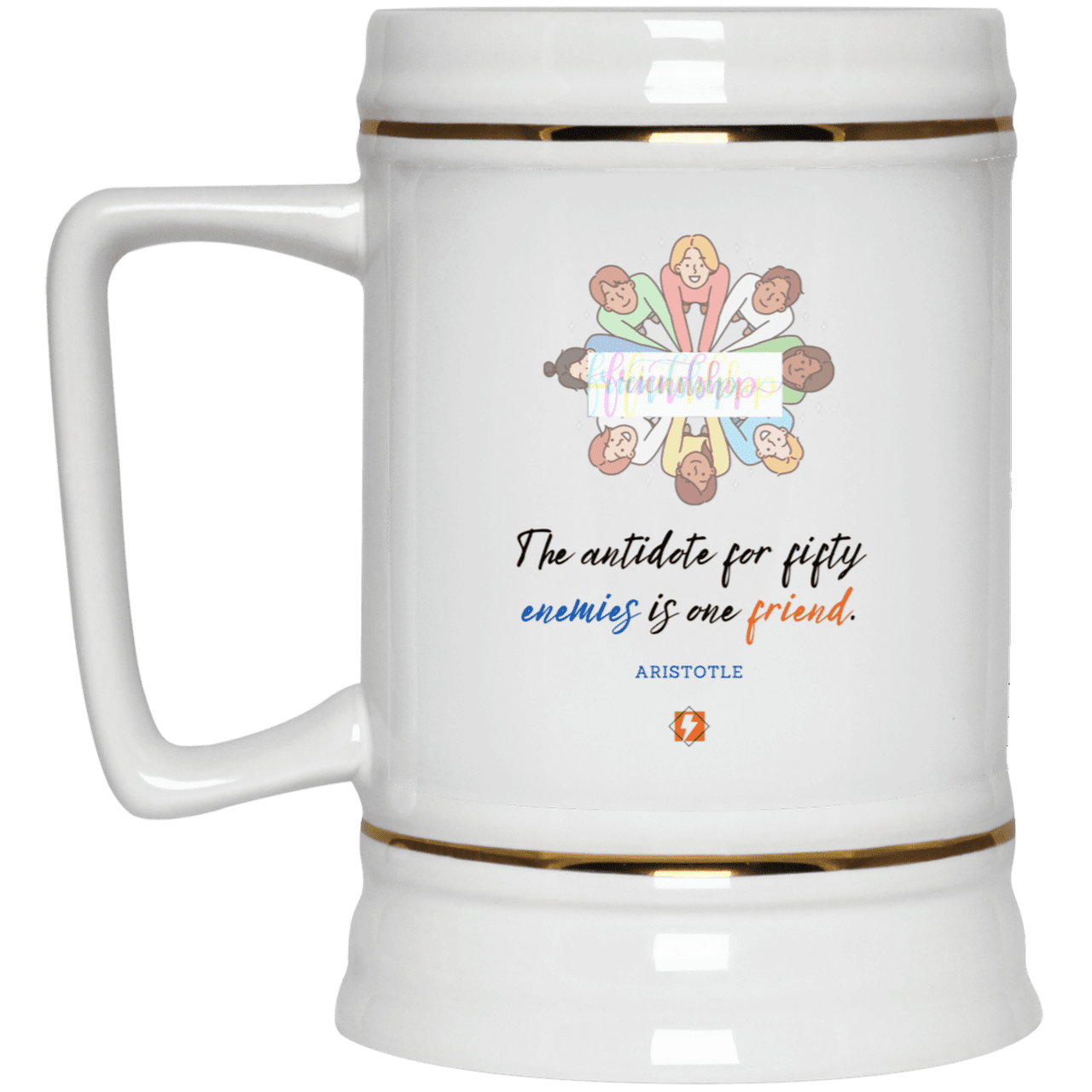 Ceramic Beer Stein Mug with inspiring Aristotle quote: A124 - Friendship is the antidote - Color: Plain White