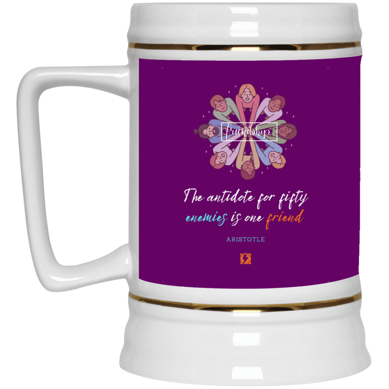 Ceramic Beer Stein Mug with inspiring Aristotle quote: A124 - Friendship is the antidote - Color: Purple