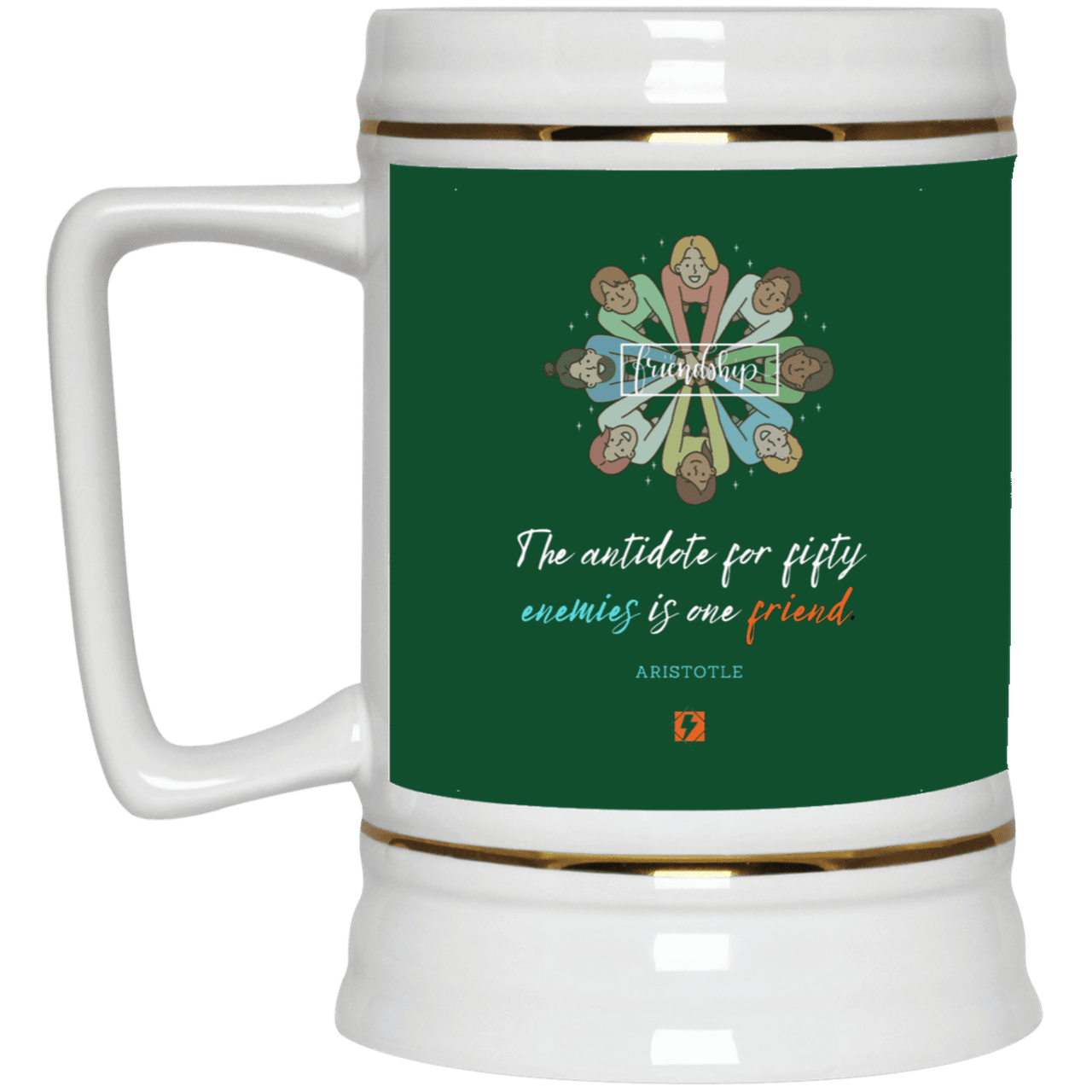 Ceramic Beer Stein Mug with inspiring Aristotle quote: A124 - Friendship is the antidote - Color: Forest