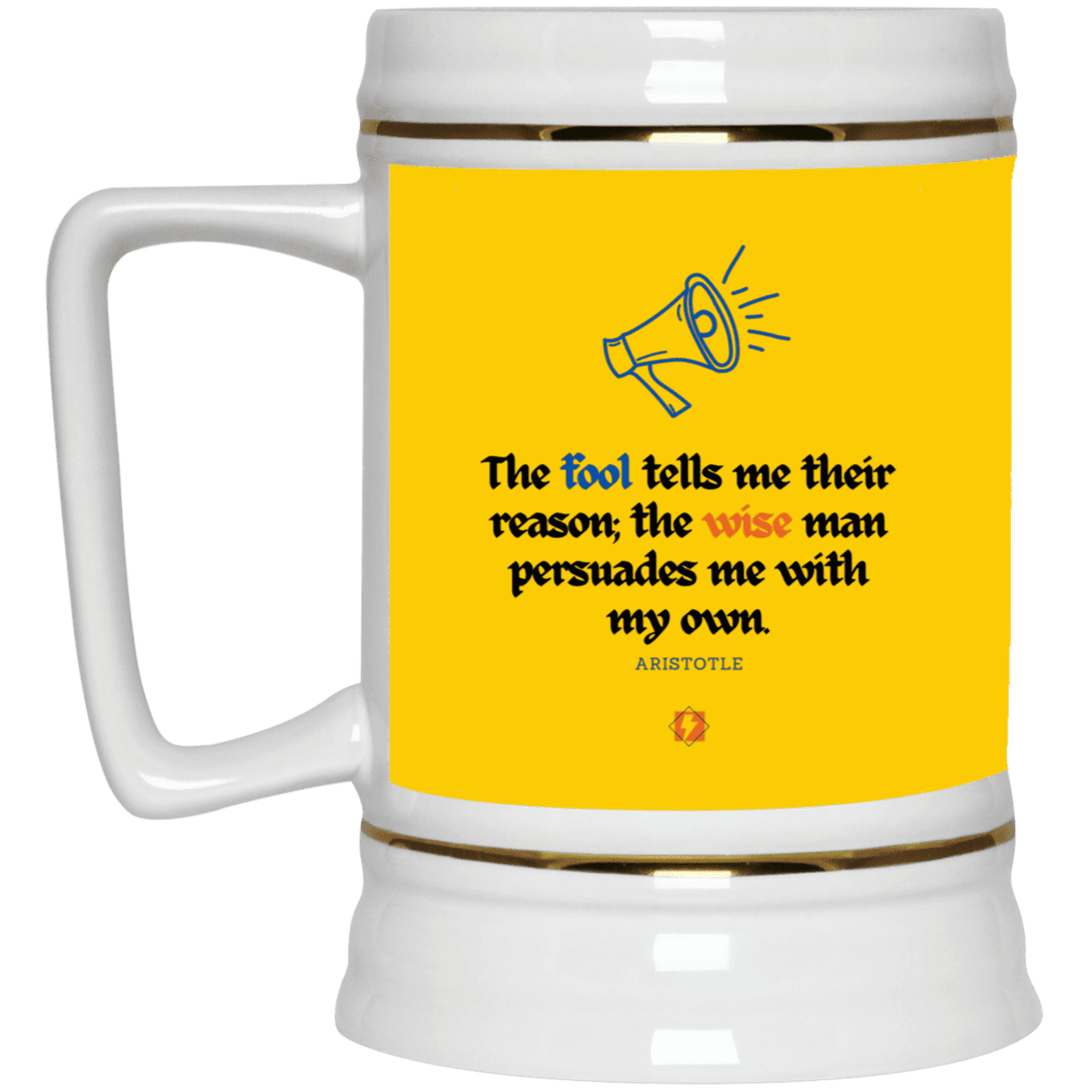 Ceramic Beer Stein Mug with inspiring Aristotle quote: A125 - Persuade me with inspiring my reasons - Color: Athletic Gold