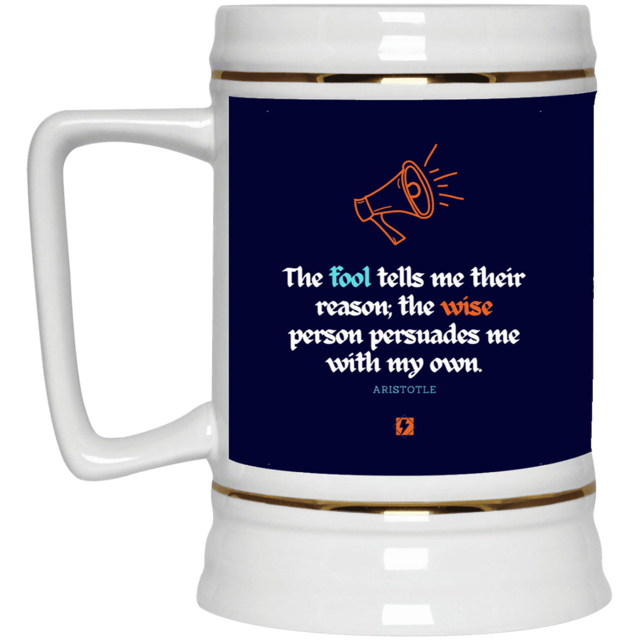 Ceramic Beer Stein Mug with inspiring Aristotle quote: A125 - Persuade me with inspiring my reasons - Color: Navy