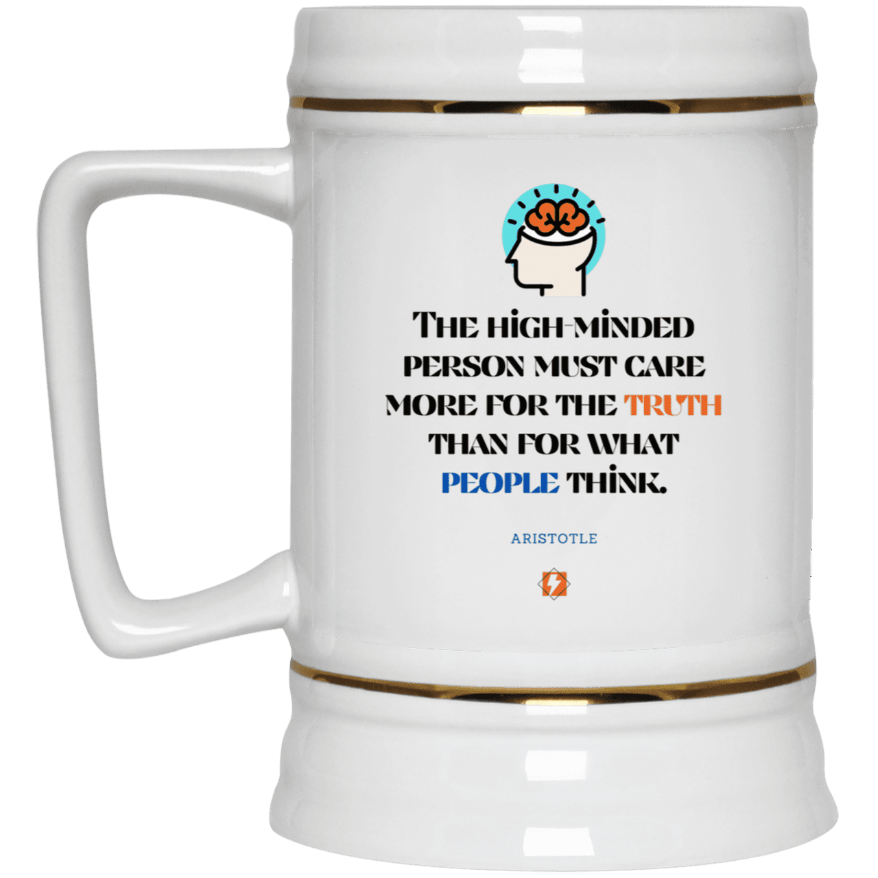 Ceramic Beer Stein Mug with inspiring Aristotle quote: A126 - Truth cares not for opinions - Color: Plain White