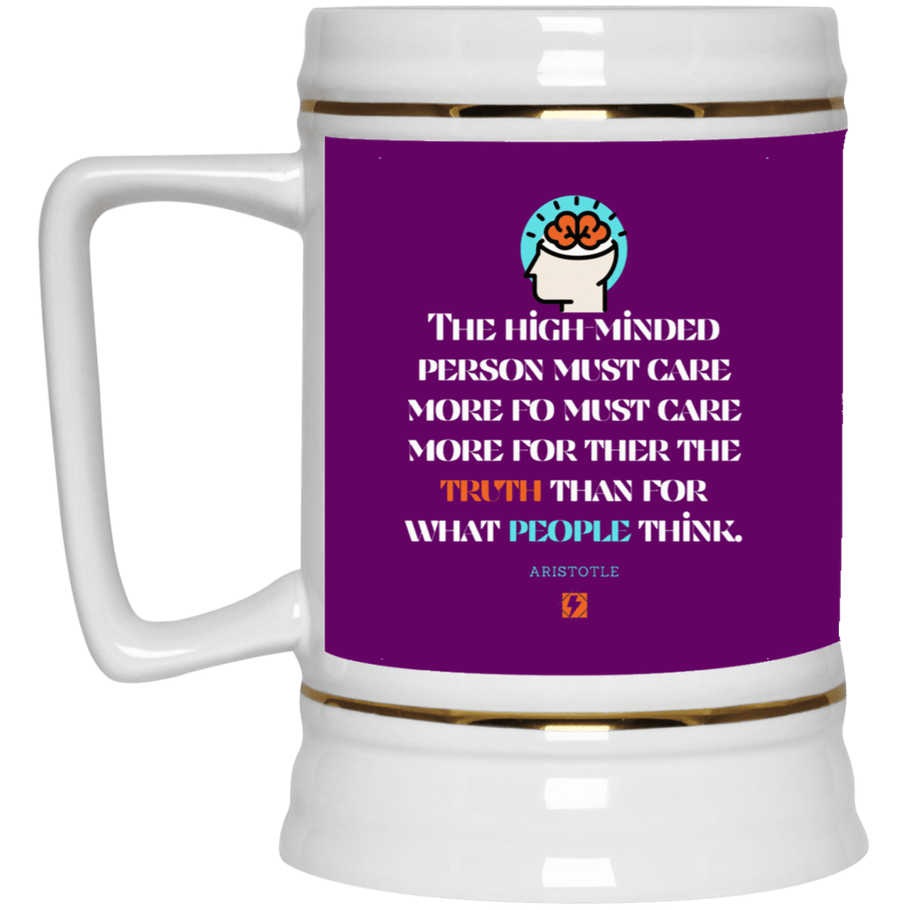 Ceramic Beer Stein Mug with inspiring Aristotle quote: A126 - Truth cares not for opinions - Color: Purple