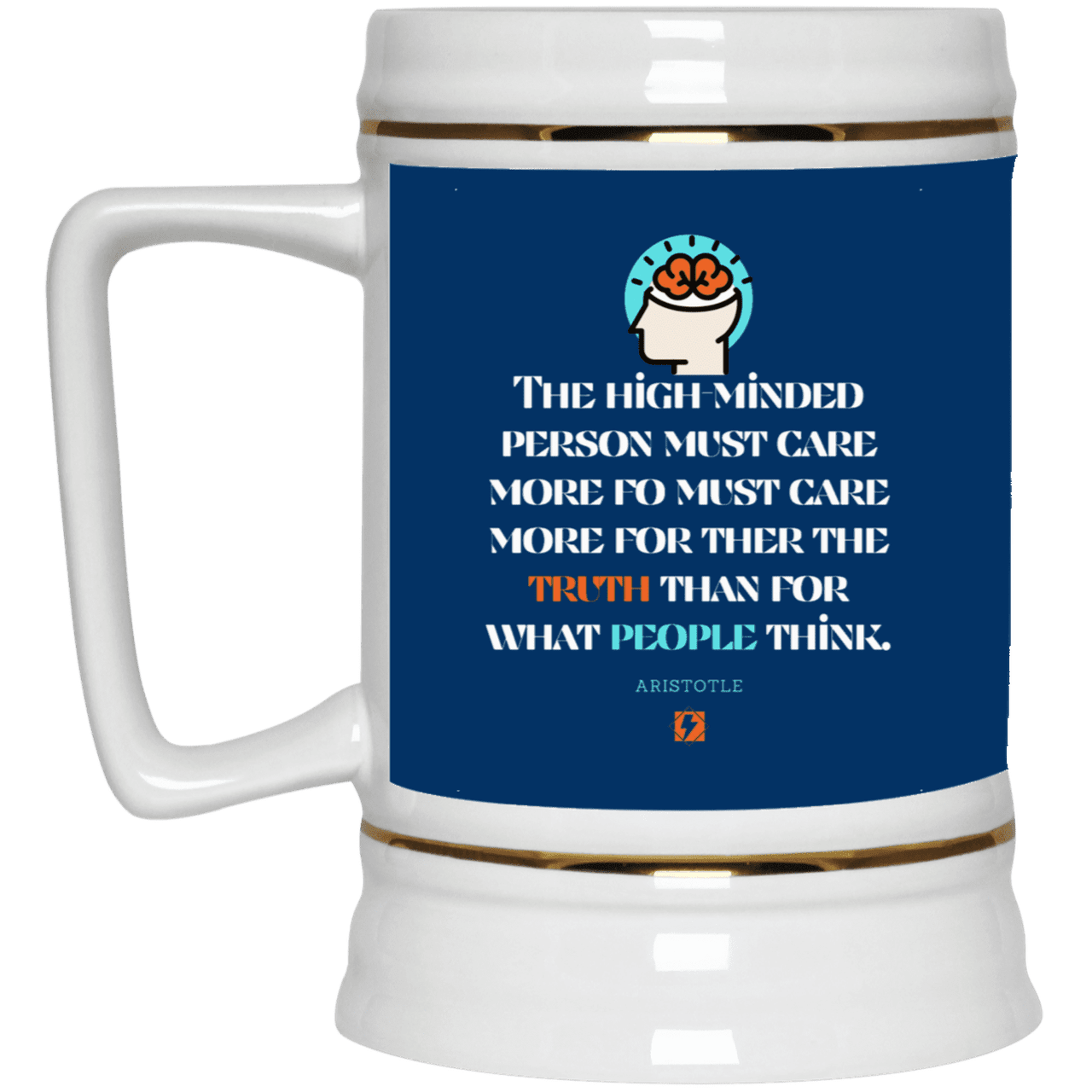 Ceramic Beer Stein Mug with inspiring Aristotle quote: A126 - Truth cares not for opinions - Color: Royal