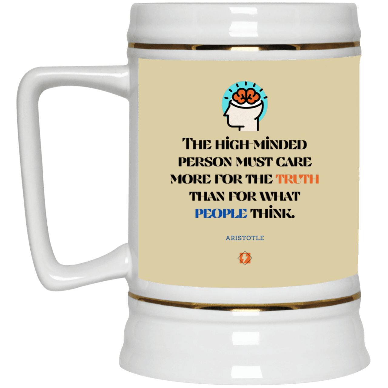 Ceramic Beer Stein Mug with inspiring Aristotle quote: A126 - Truth cares not for opinions - Color: Tan