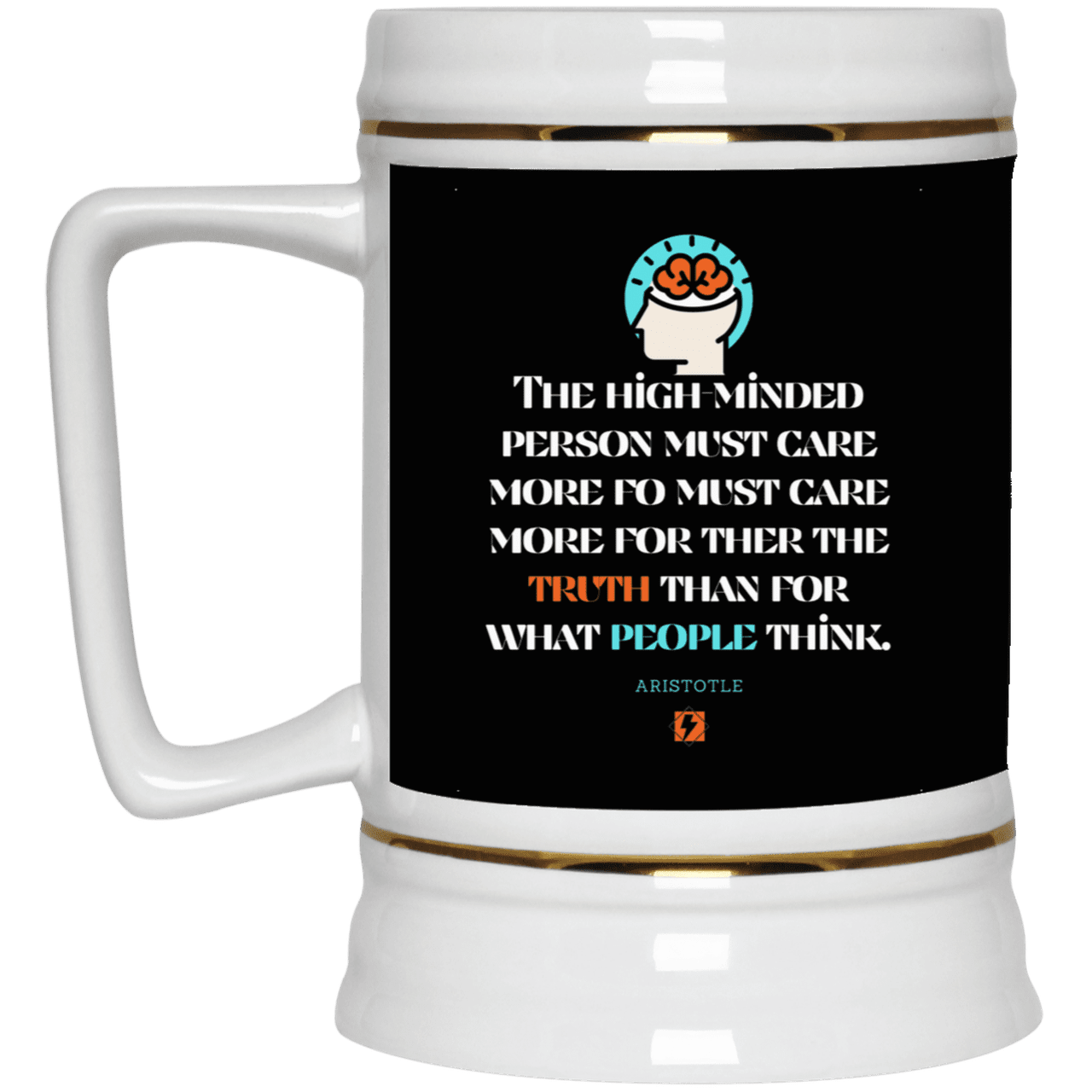 Ceramic Beer Stein Mug with inspiring Aristotle quote: A126 - Truth cares not for opinions - Color: Black