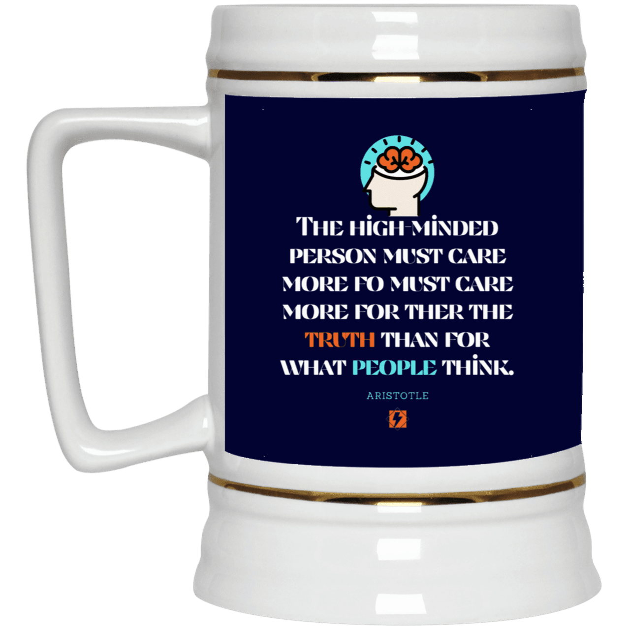 Ceramic Beer Stein Mug with inspiring Aristotle quote: A126 - Truth cares not for opinions - Color: Navy