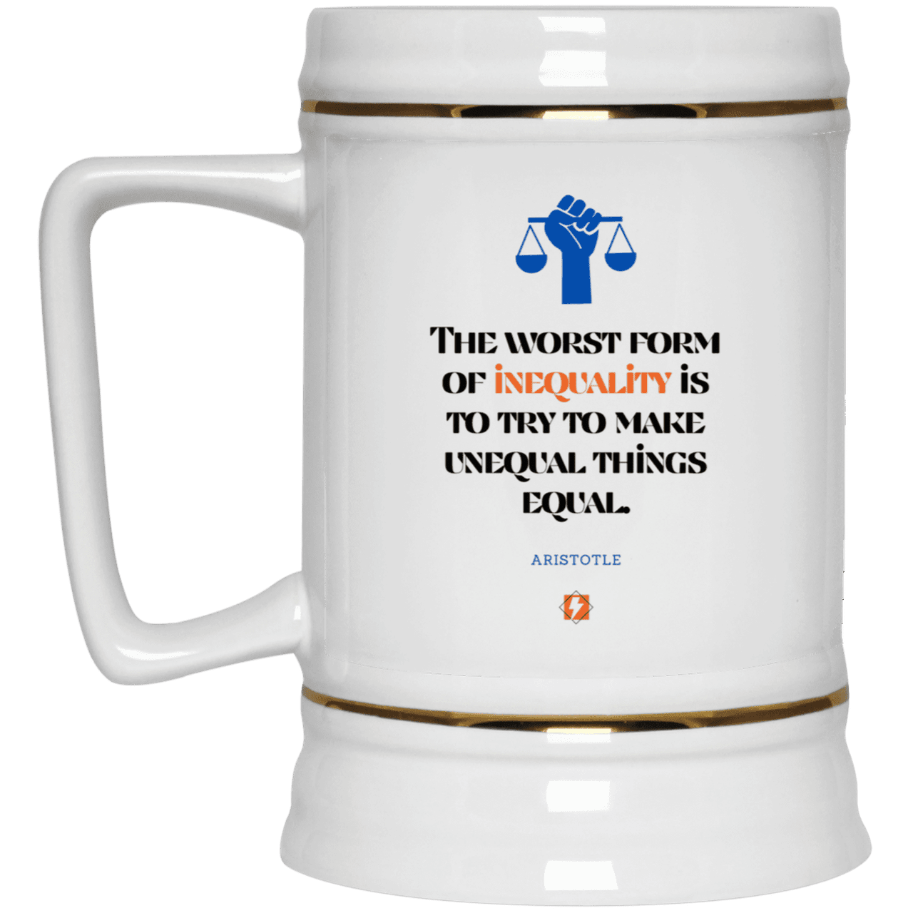 Ceramic Beer Stein Mug with inspiring Aristotle quote: A128 - Communism is worse than inequality - Color: Plain White