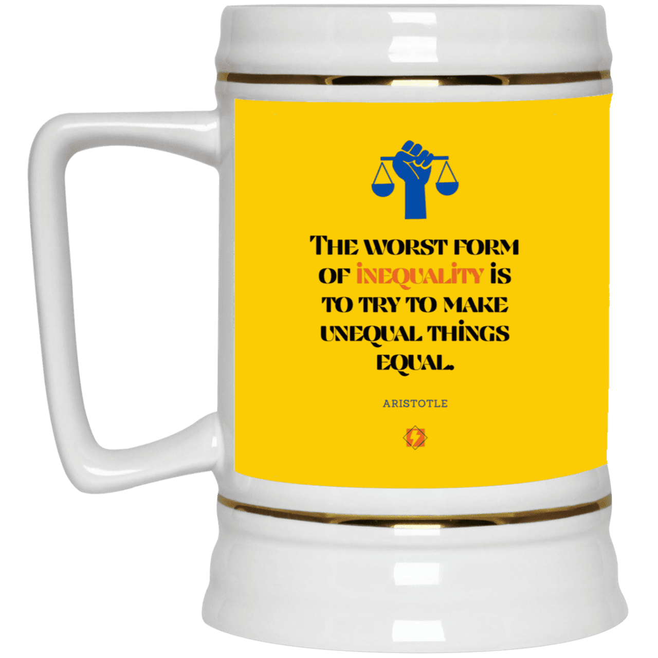 Ceramic Beer Stein Mug with inspiring Aristotle quote: A128 - Communism is worse than inequality - Color: Athletic Gold