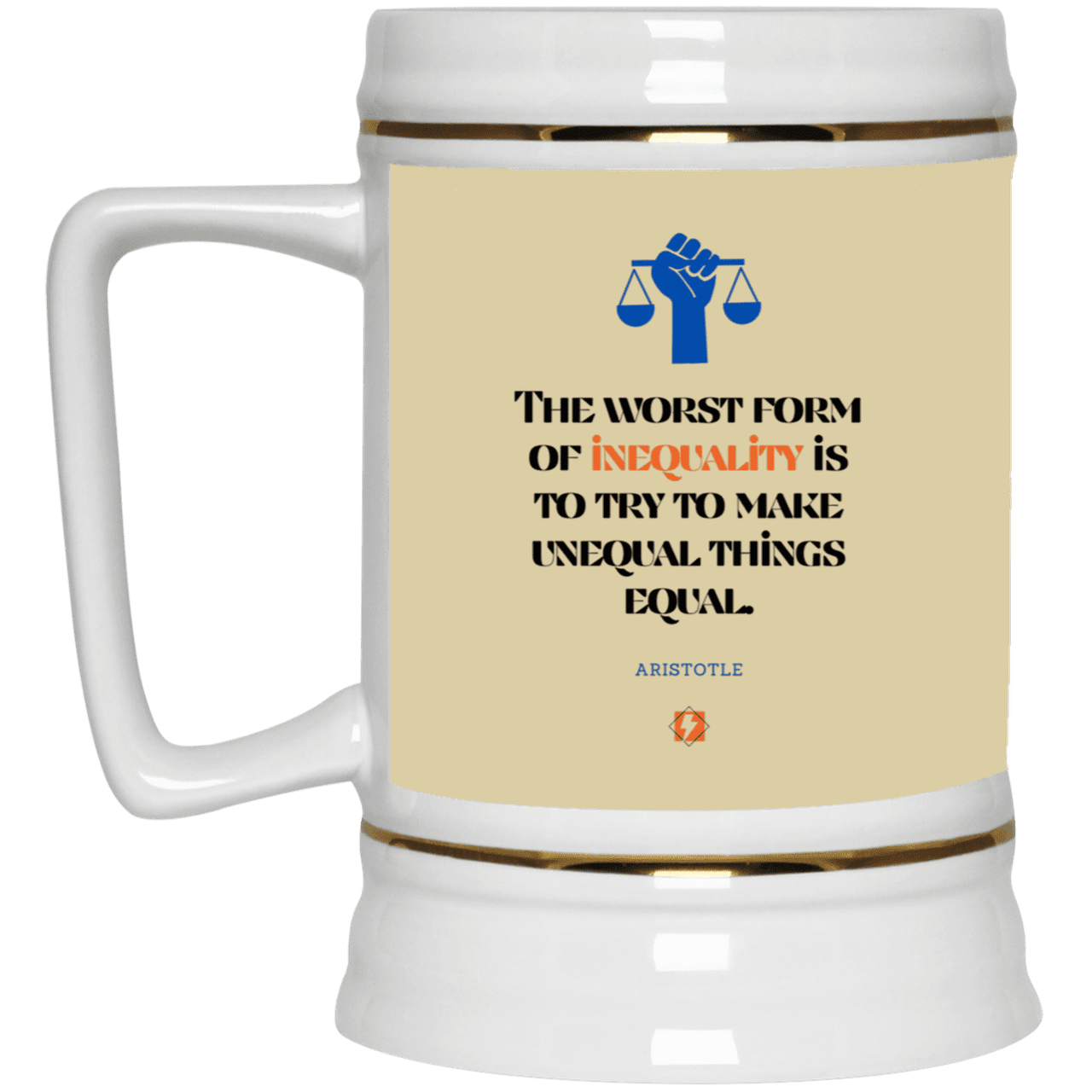 Ceramic Beer Stein Mug with inspiring Aristotle quote: A128 - Communism is worse than inequality - Color: Tan