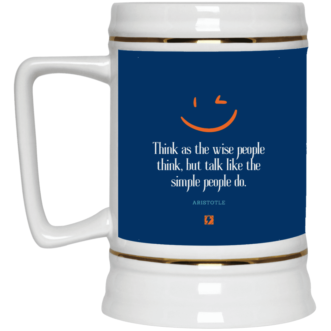 Ceramic Beer Stein Mug with inspiring Aristotle quote: A129 - Think wisely speak simply - Color: Royal