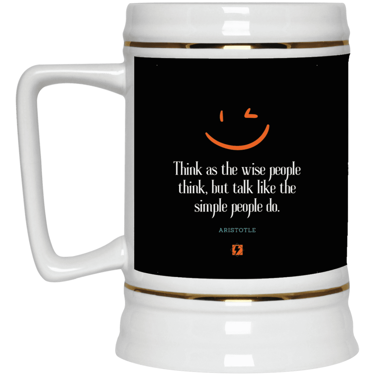 Ceramic Beer Stein Mug with inspiring Aristotle quote: A129 - Think wisely speak simply - Color: Black