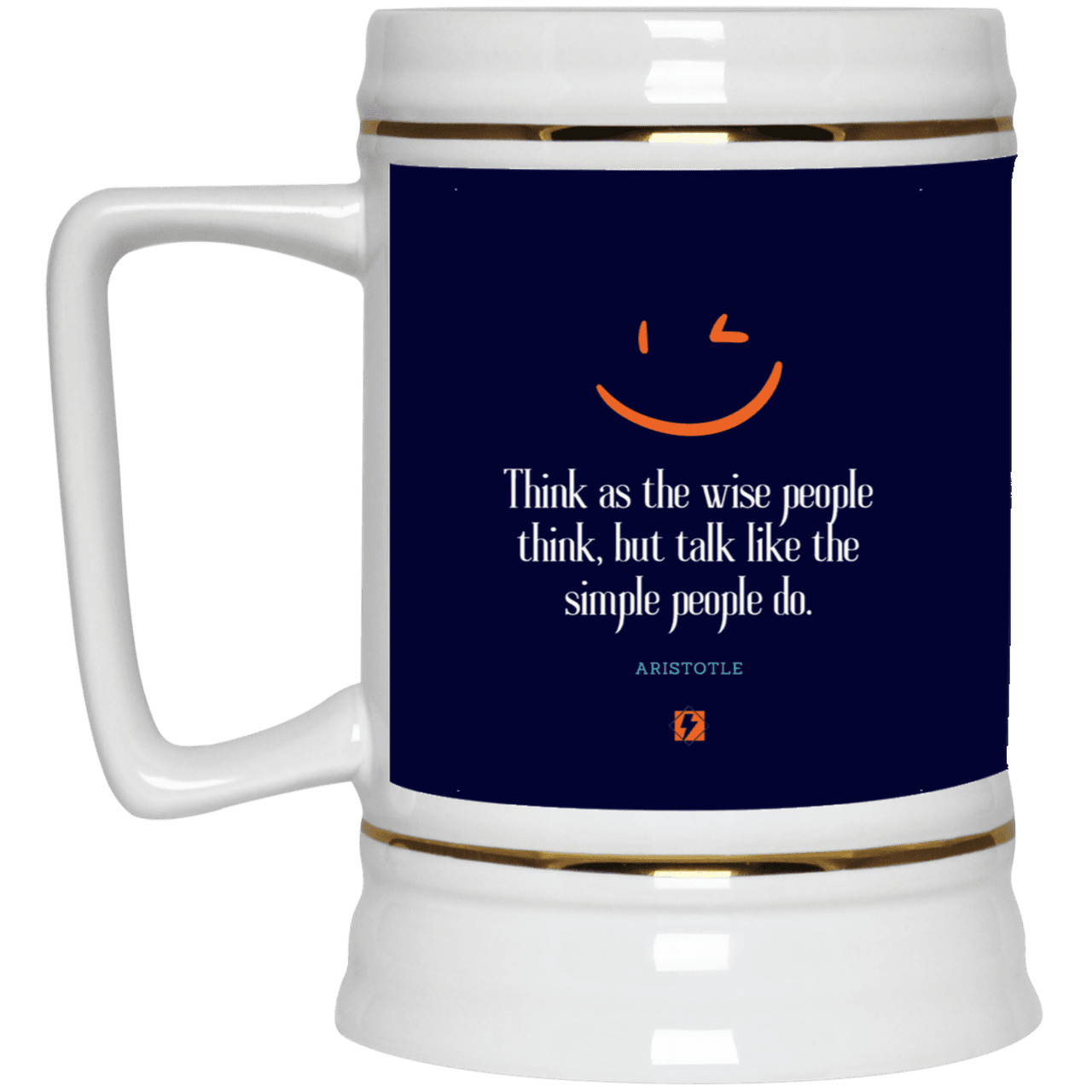 Ceramic Beer Stein Mug with inspiring Aristotle quote: A129 - Think wisely speak simply - Color: Navy