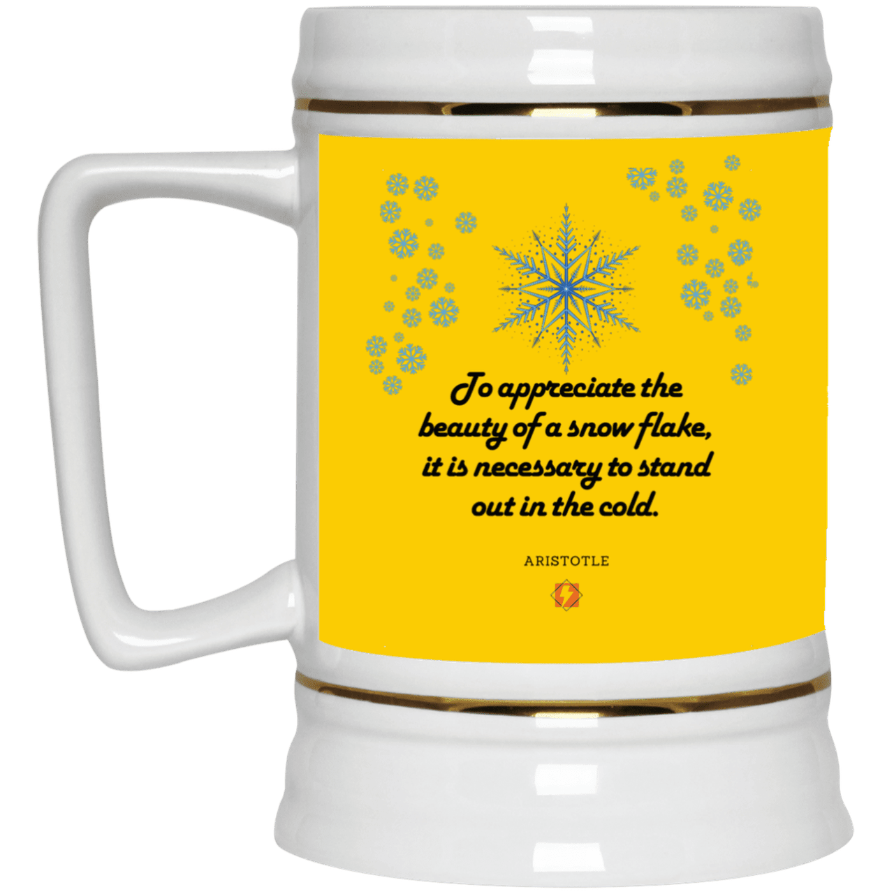 Ceramic Beer Stein Mug with inspiring Aristotle quote: A130 - Appreciation requires interaction - Color: Athletic Gold