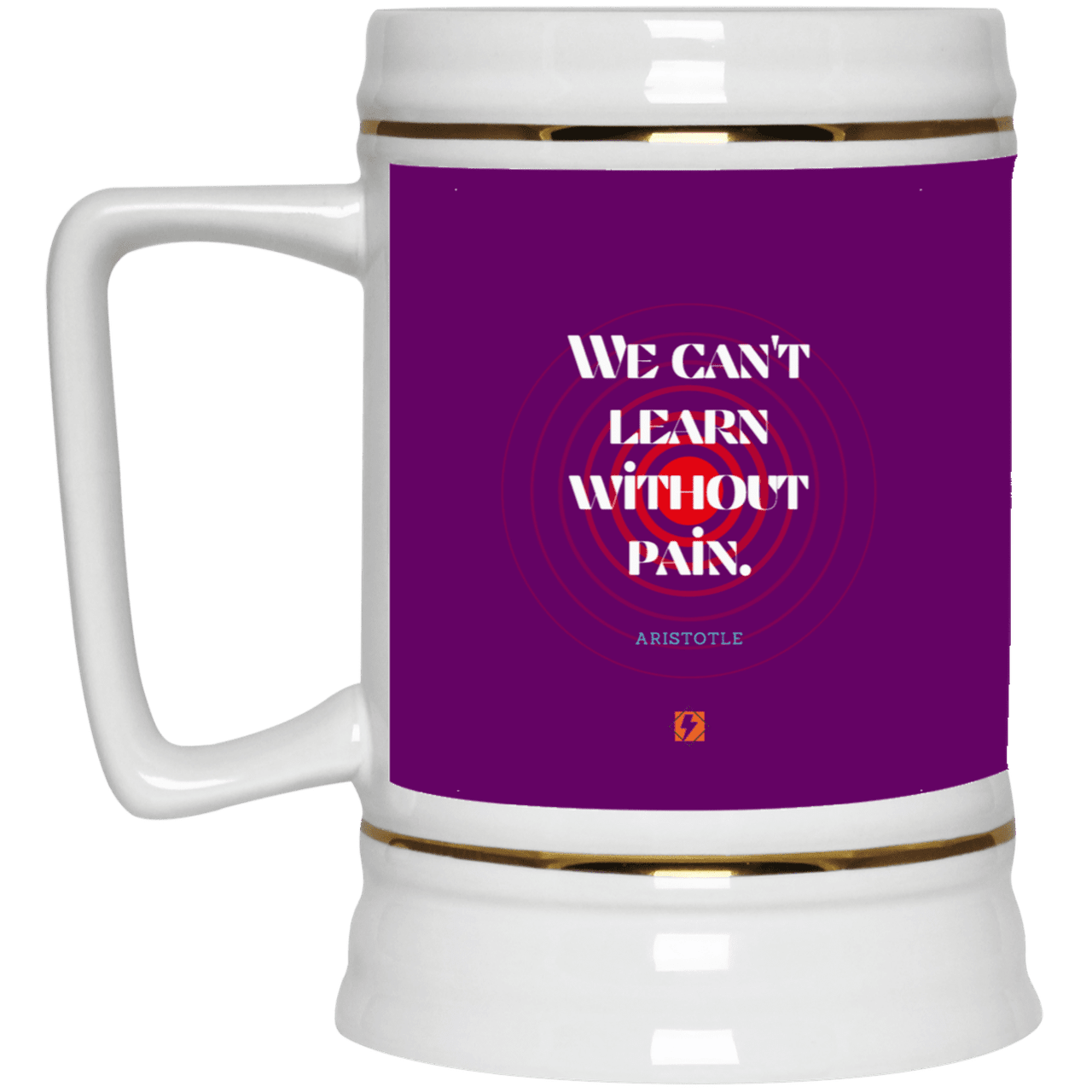 Ceramic Beer Stein Mug with inspiring Aristotle quote: A131 - Learning comes with inspiring pain - Color: Purple