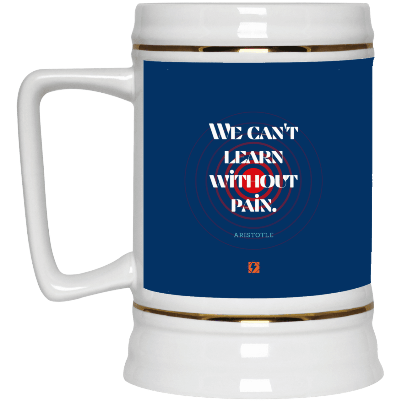 Ceramic Beer Stein Mug with inspiring Aristotle quote: A131 - Learning comes with inspiring pain - Color: Royal