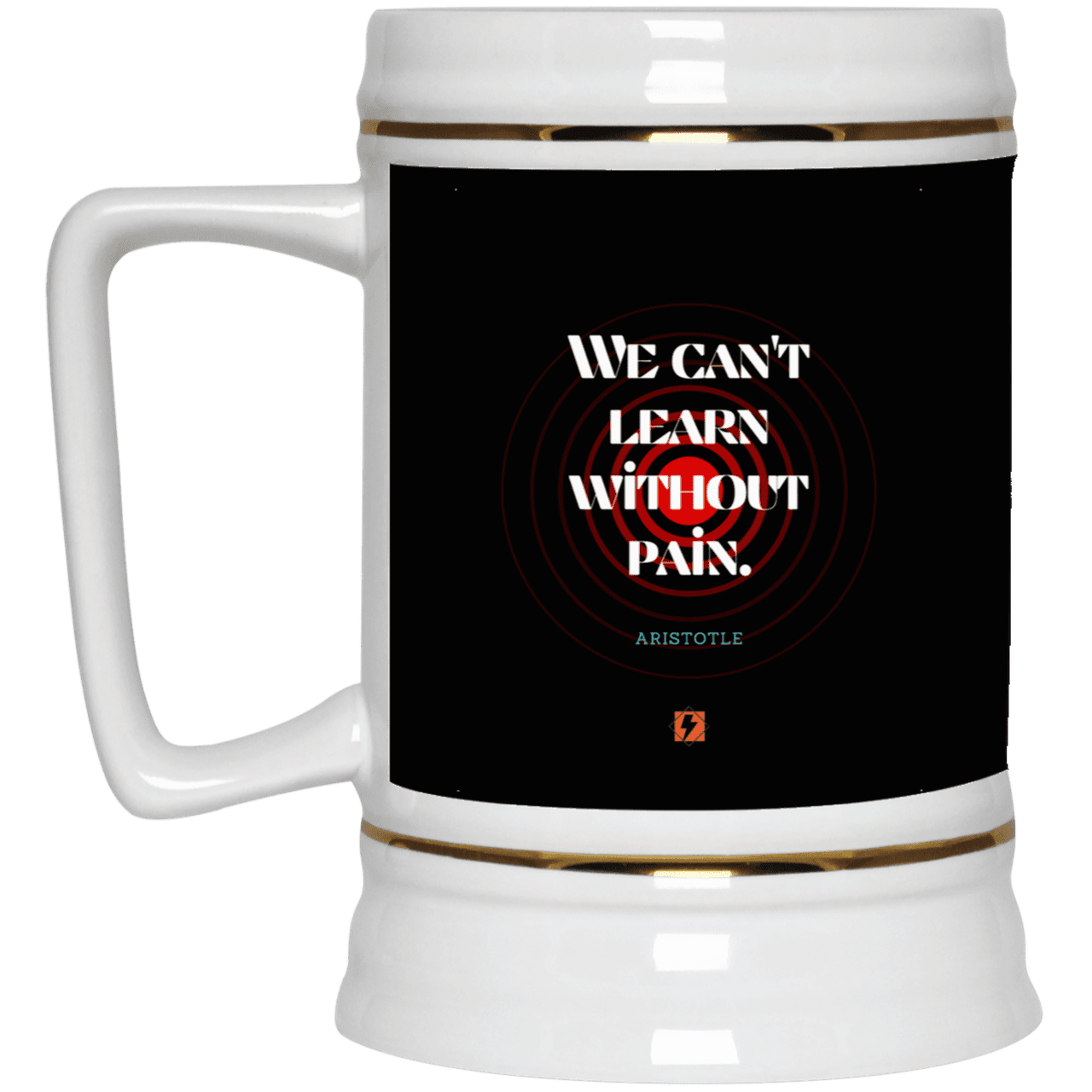 Ceramic Beer Stein Mug with inspiring Aristotle quote: A131 - Learning comes with inspiring pain - Color: Black