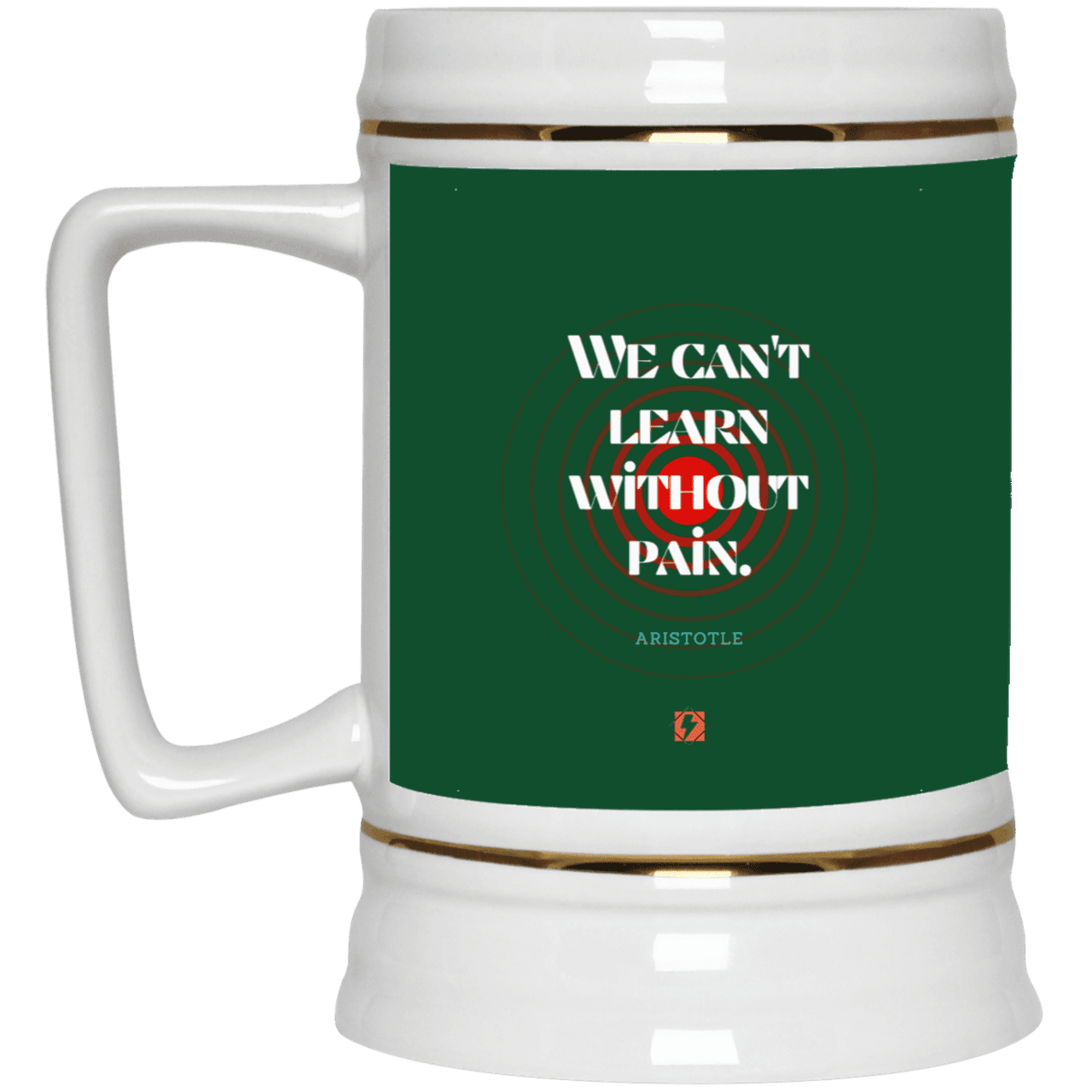 Ceramic Beer Stein Mug with inspiring Aristotle quote: A131 - Learning comes with inspiring pain - Color: Forest