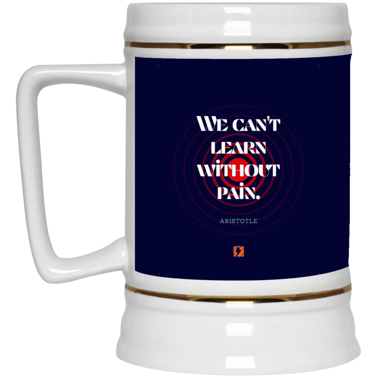 Ceramic Beer Stein Mug with inspiring Aristotle quote: A131 - Learning comes with inspiring pain - Color: Navy