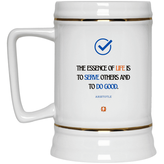 Ceramic Beer Stein Mug with inspiring Aristotle quote: A132 - Life is about serving others - Color: Plain White