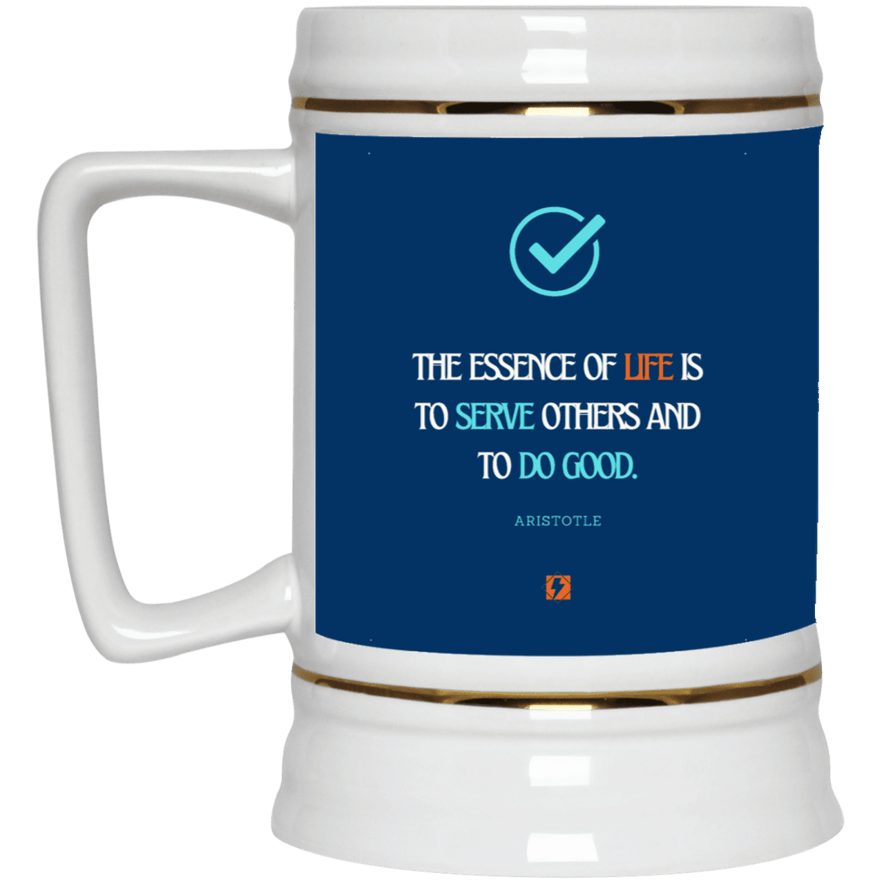 Ceramic Beer Stein Mug with inspiring Aristotle quote: A132 - Life is about serving others - Color: Royal